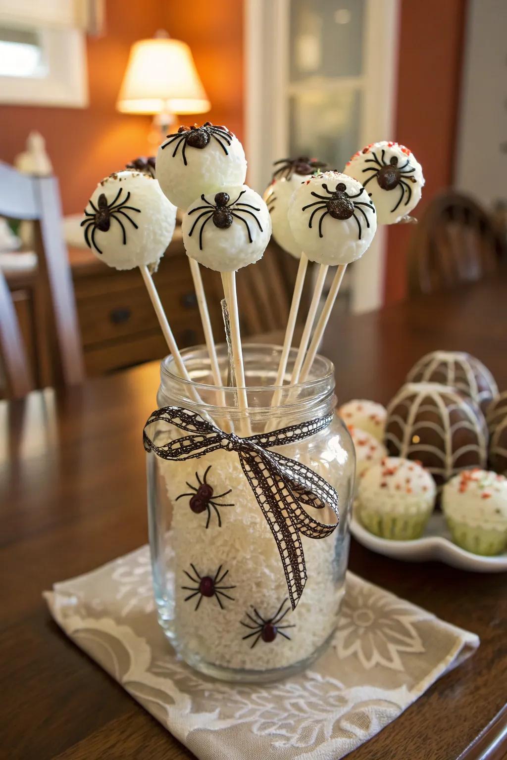 Charming and eerie spider cake pops.