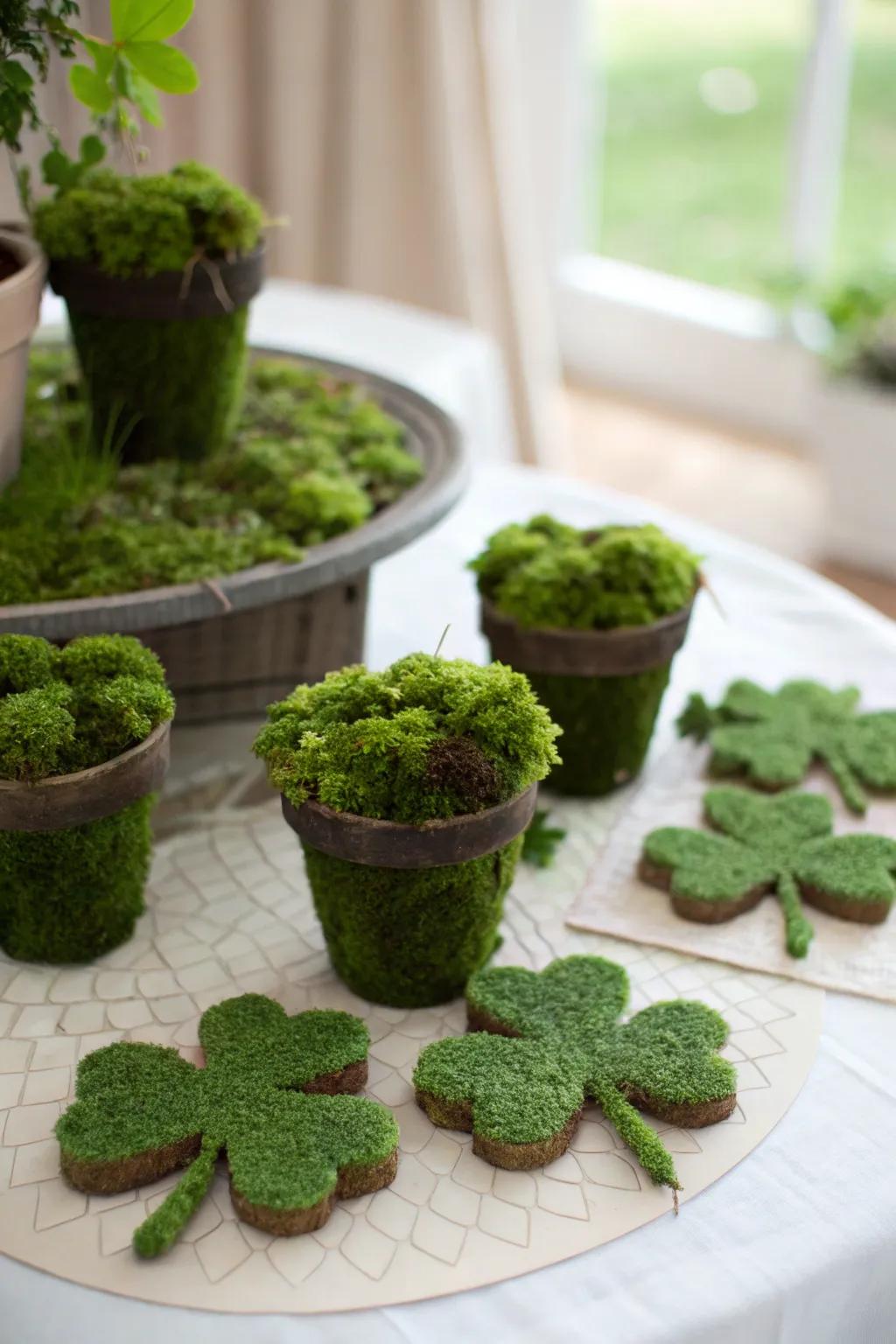 Incorporate texture into your setup with handcrafted verdant clovers.