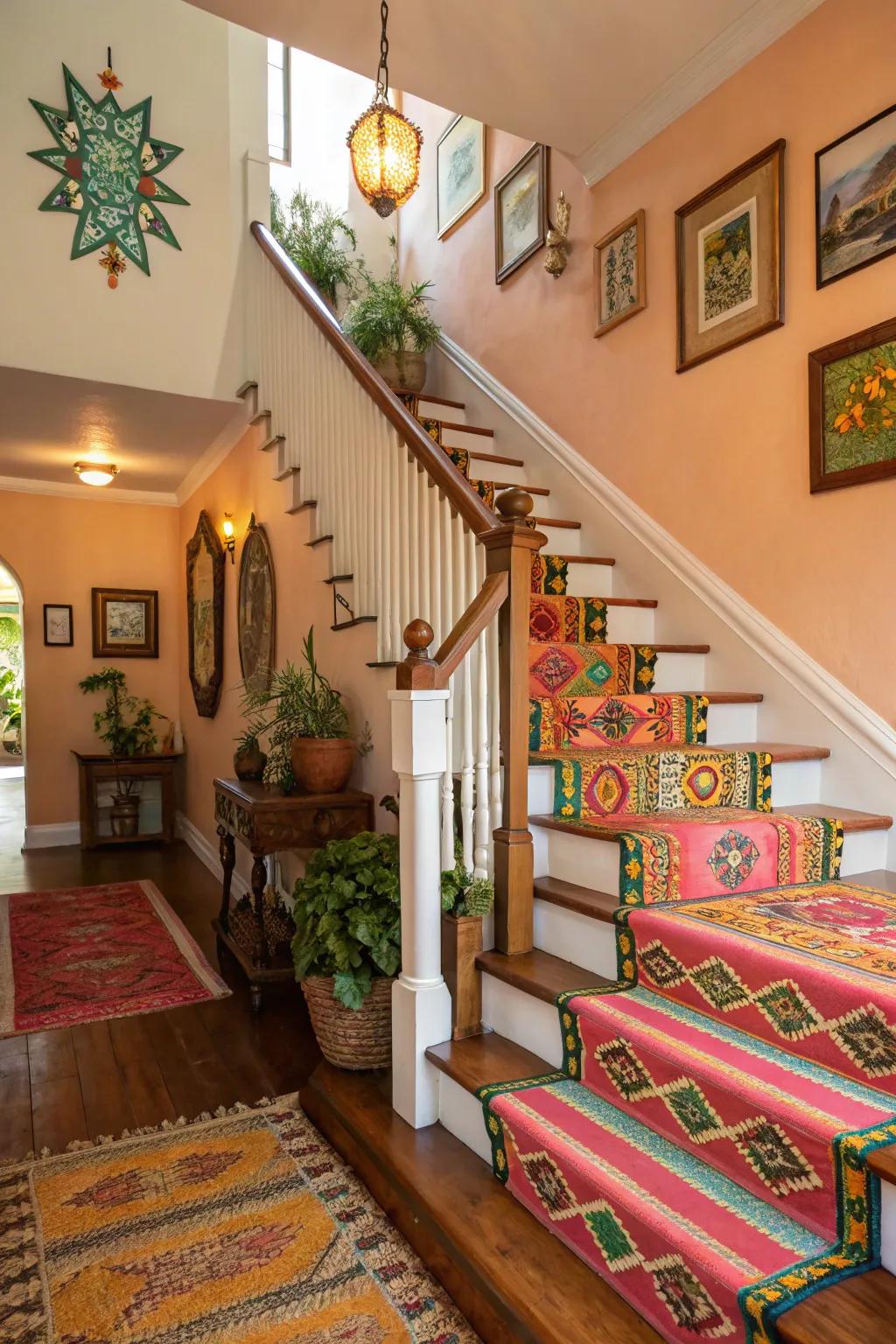 A stair carpet can inject a burst of color and texture into your stairs.