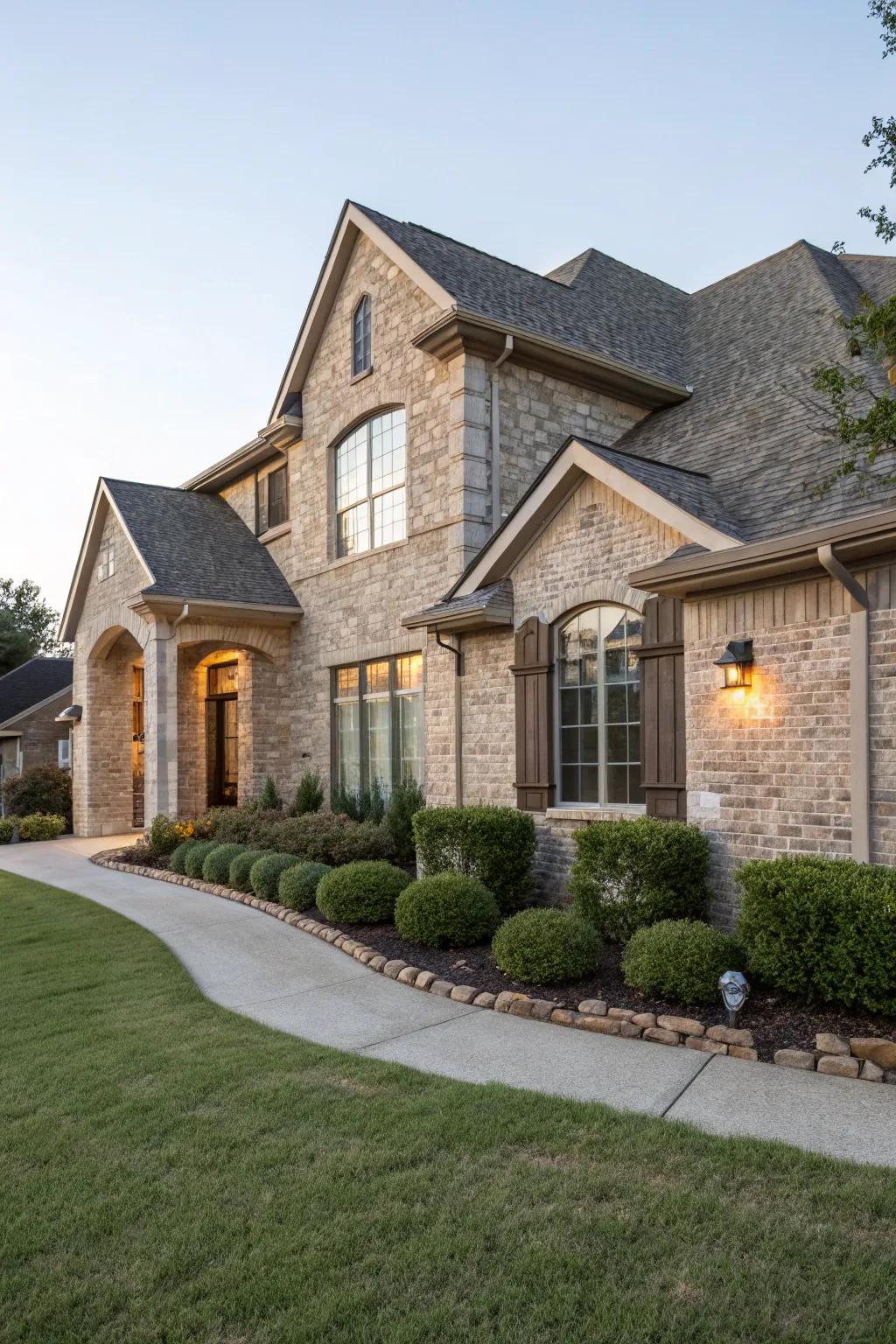 Organic refinement with fawn brick and grey riverstone.