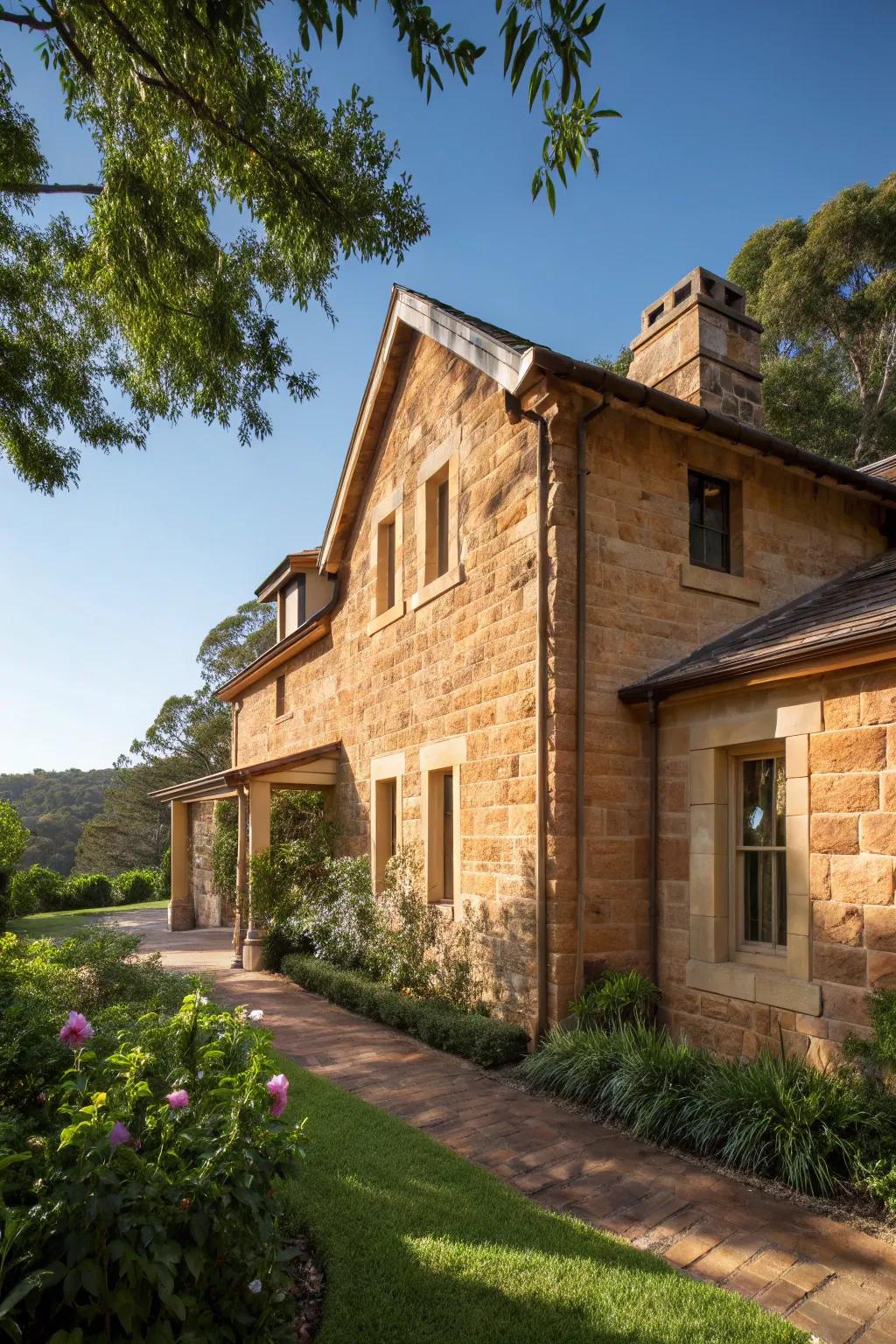 A welcoming home featuring a warm plasterstone facade.