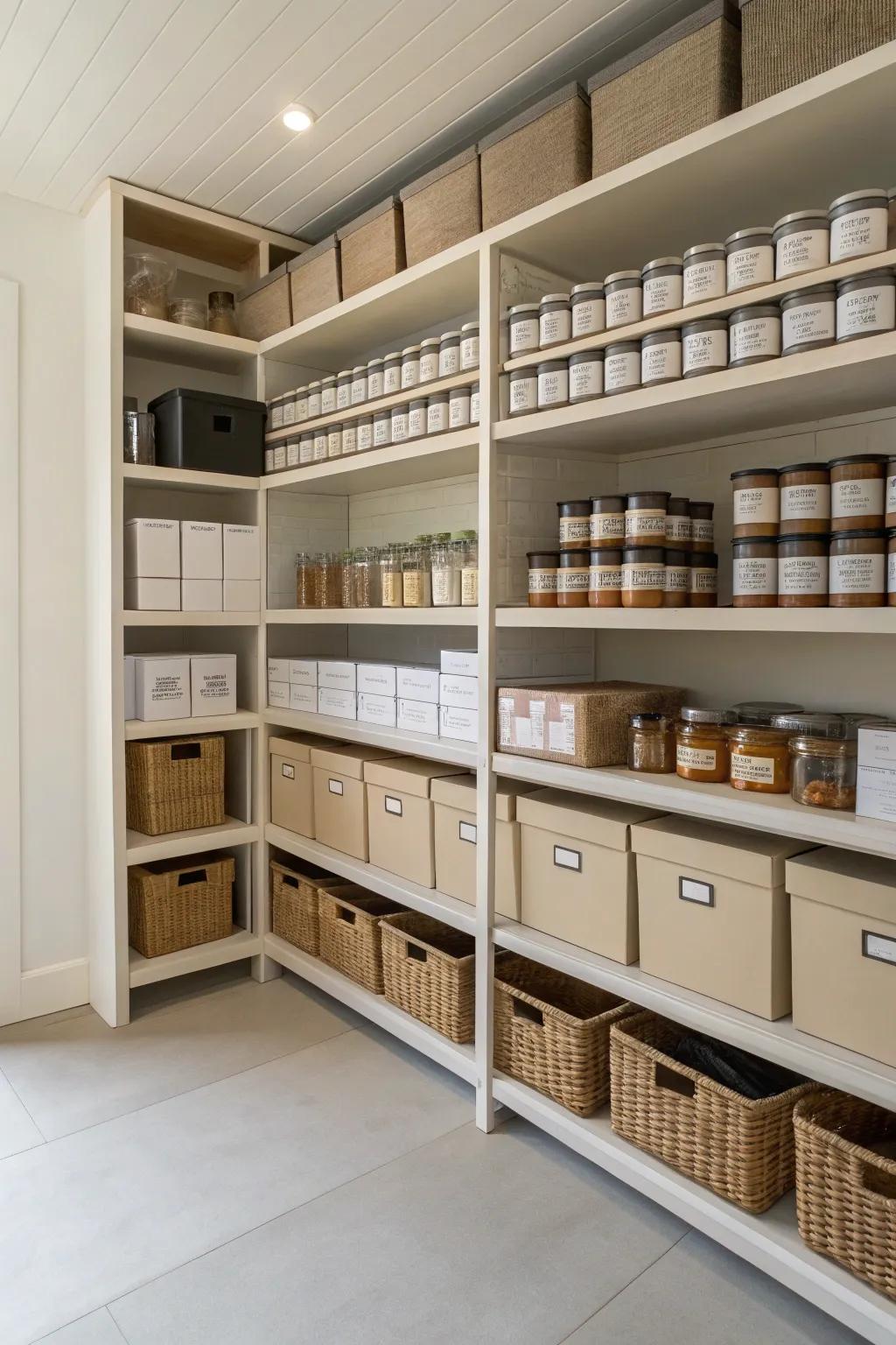 Corner shelves maximize space in unused areas.
