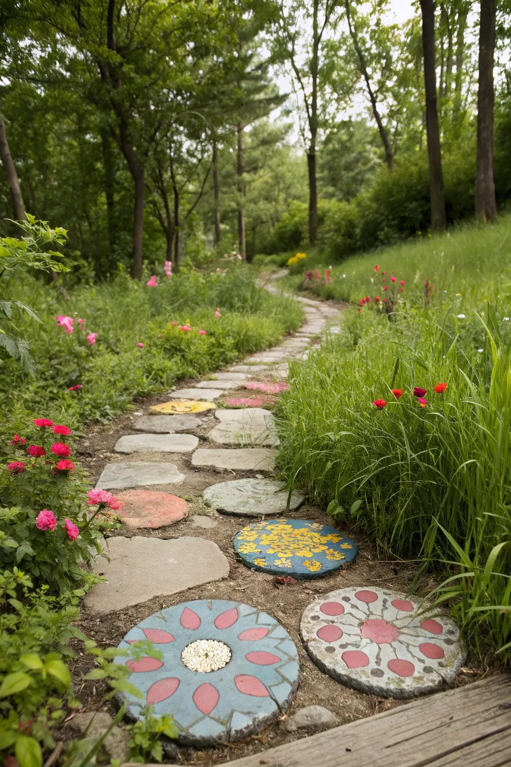 Flat stones add a fun and useful element to your sidewalk landscape.