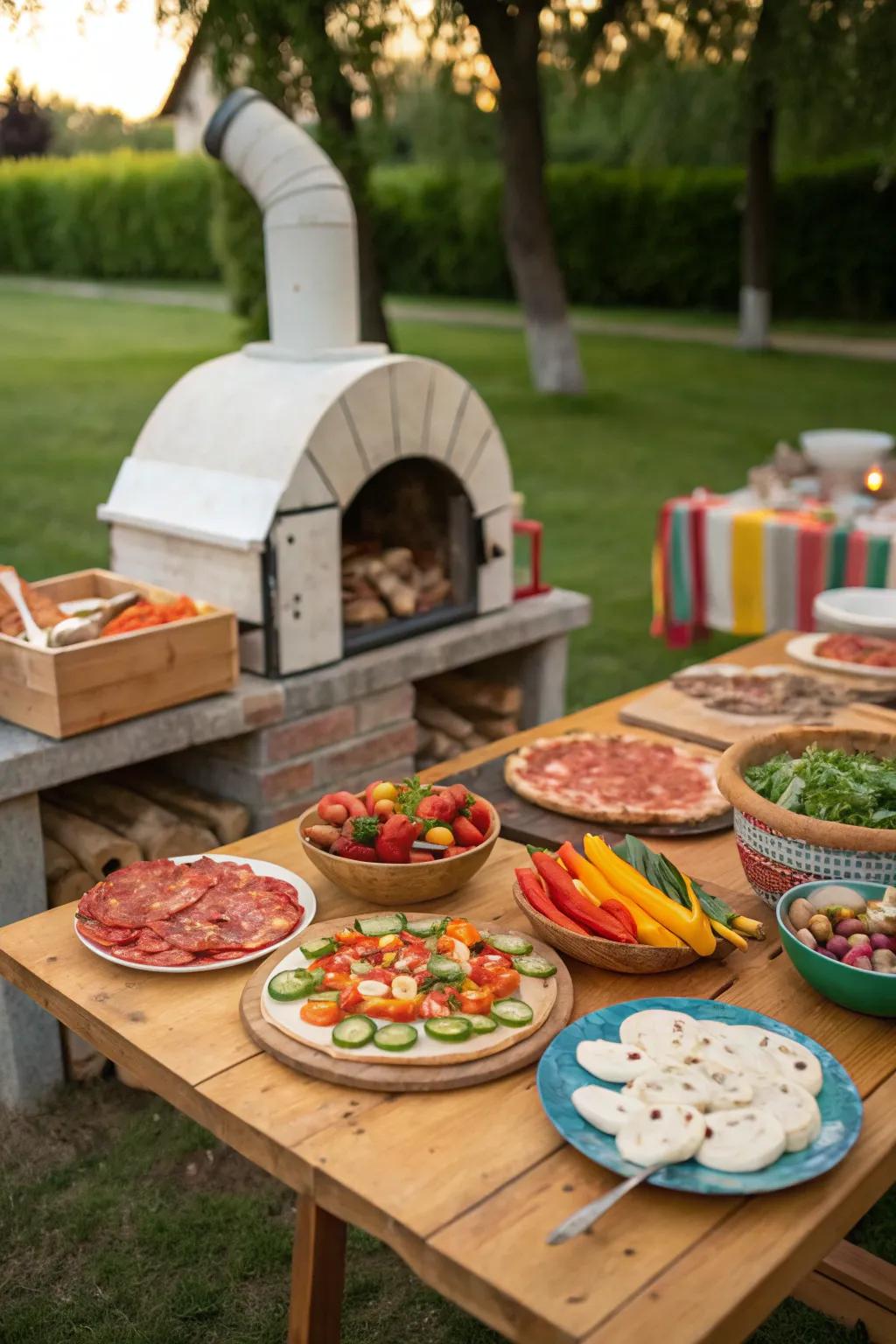 A fun al fresco pizza party with fresh ingredients.