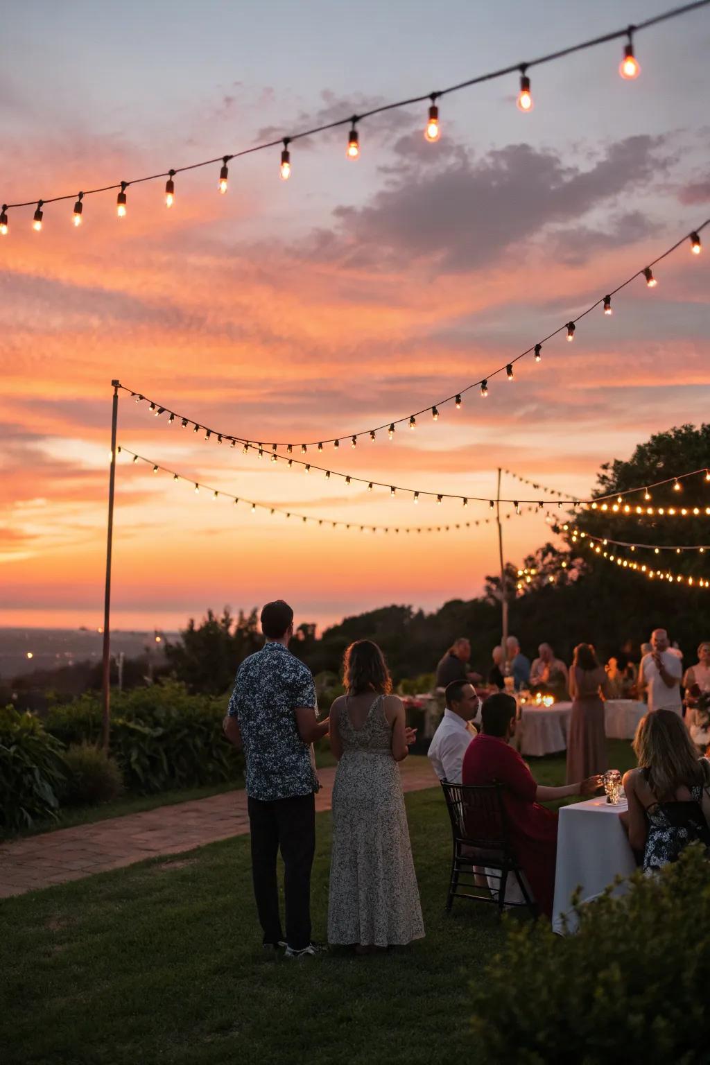 Capture the enchantment of a summer sunset with an elegant twilight gathering.