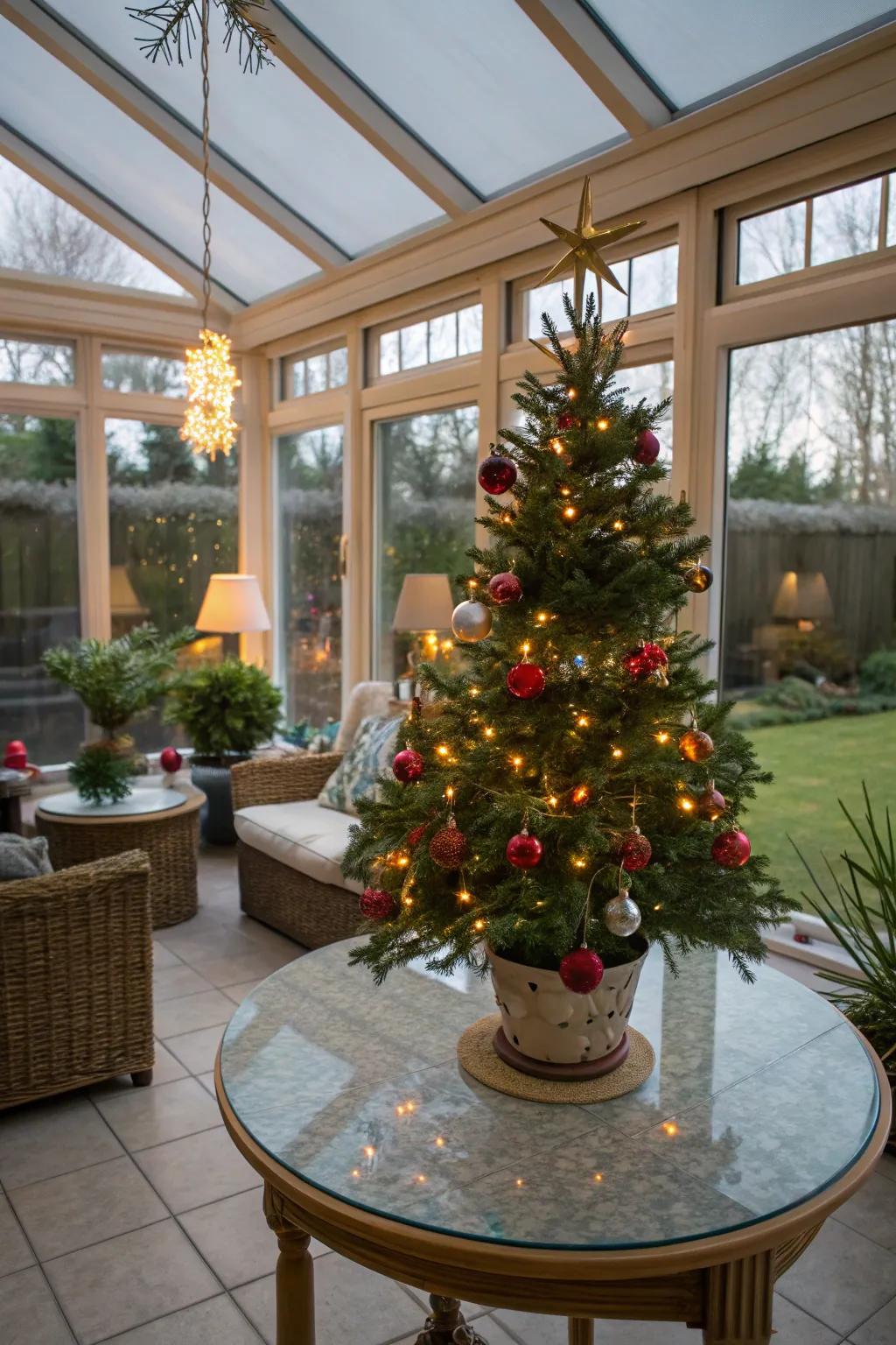 Tabletop trees are excellent for adding festive joy to limited spaces.
