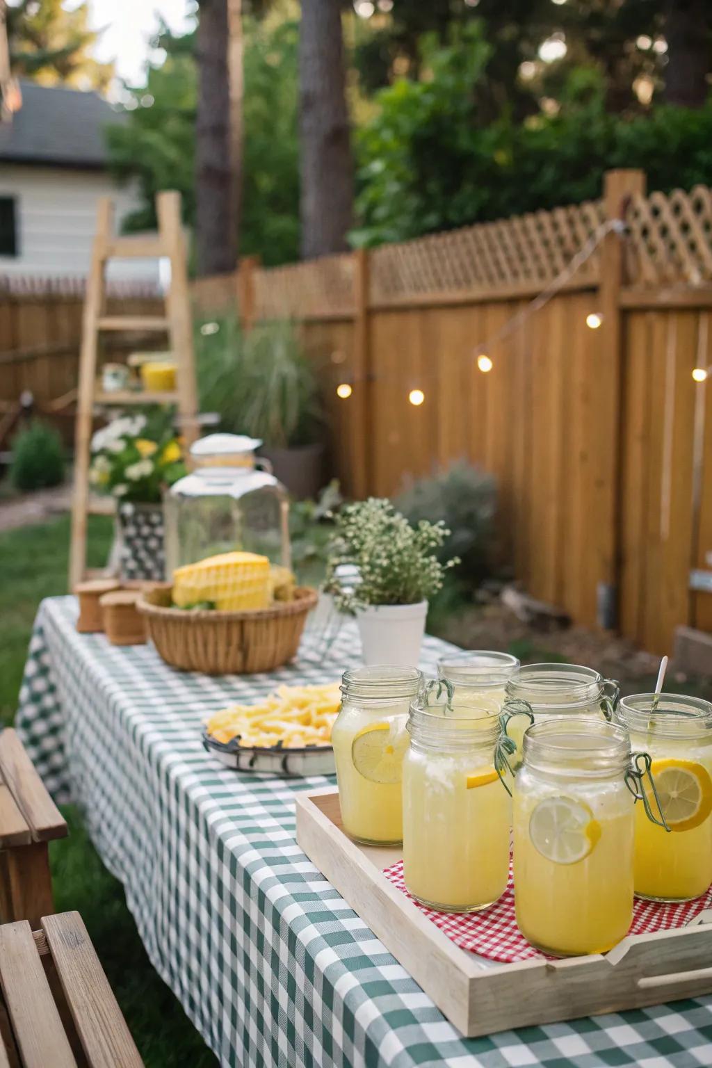 Preserving jars introduce a rustic and appealing touch to beverage displays.