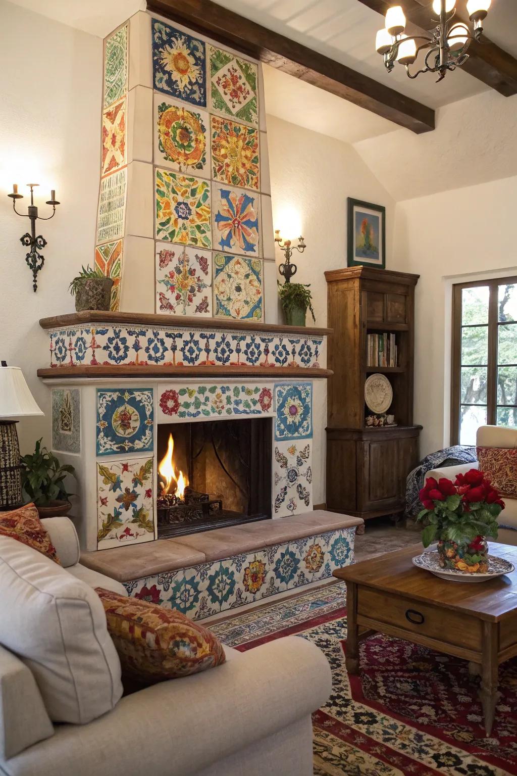 Relax by a Majolica-tiled fireplace.