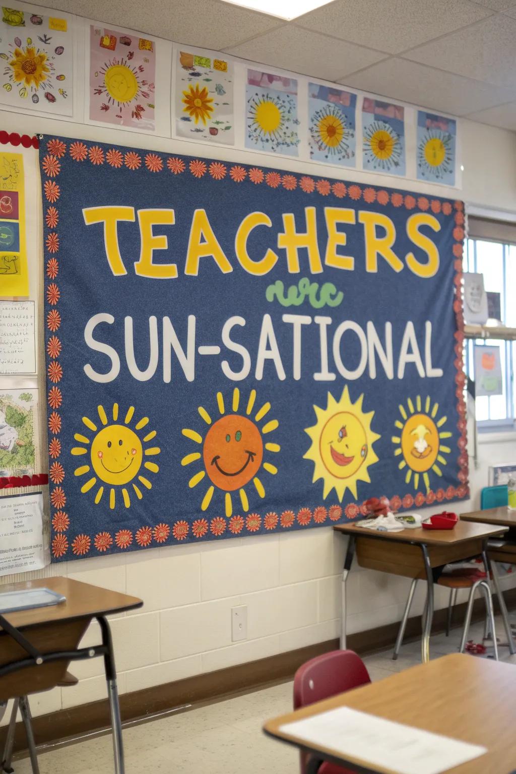 A sun-themed board shining a light on sensational teachers.