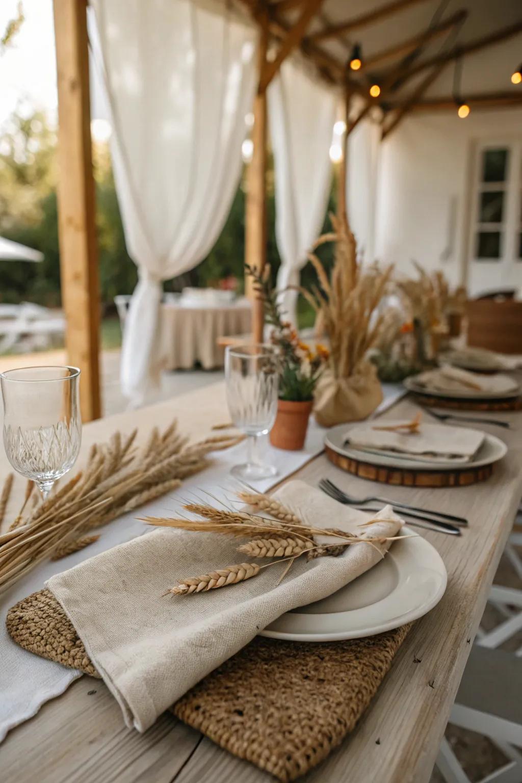 Wheat-wrapped napkins add a rustic elegance to your table.
