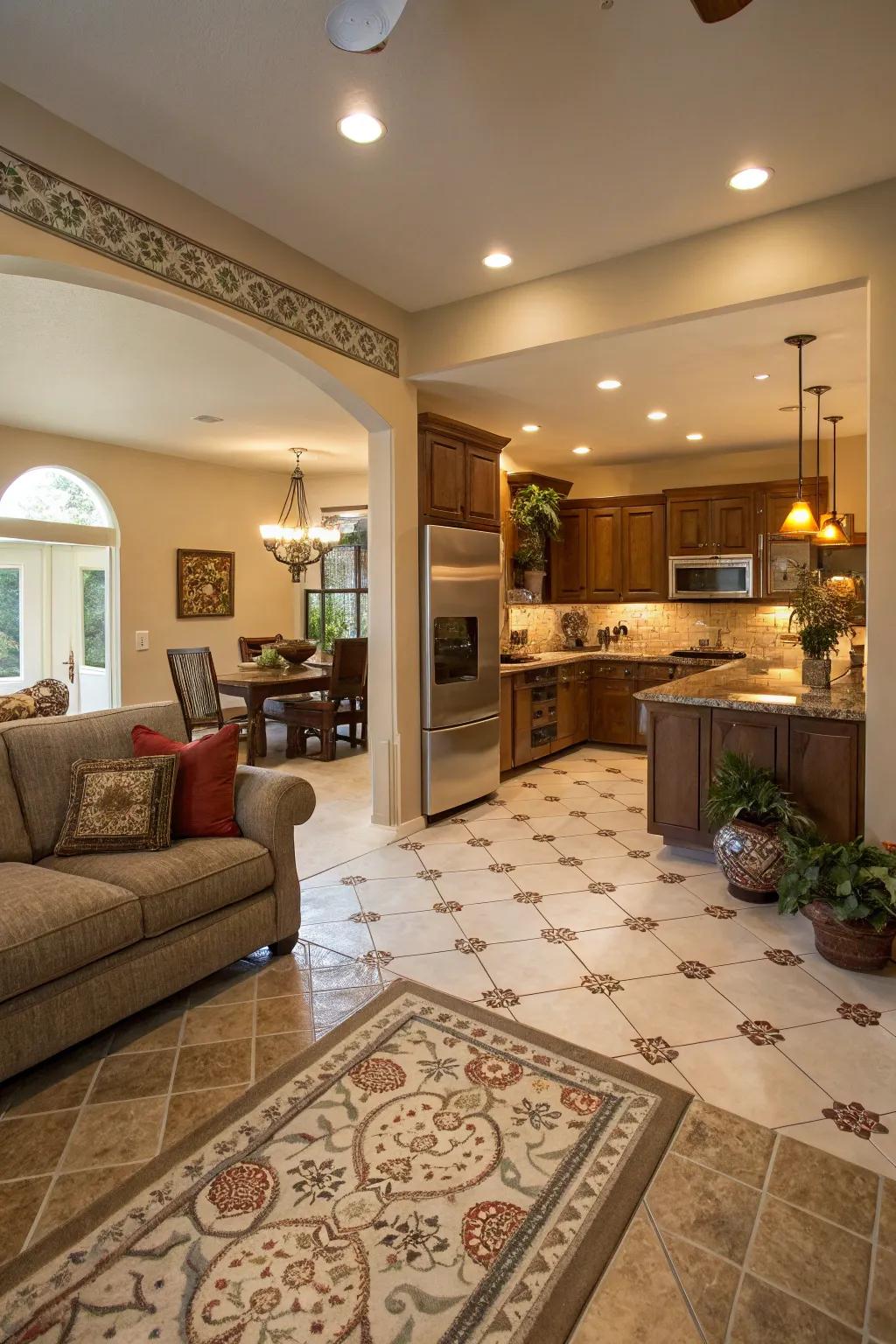 Uniformity across rooms is achieved with related pavement designs.