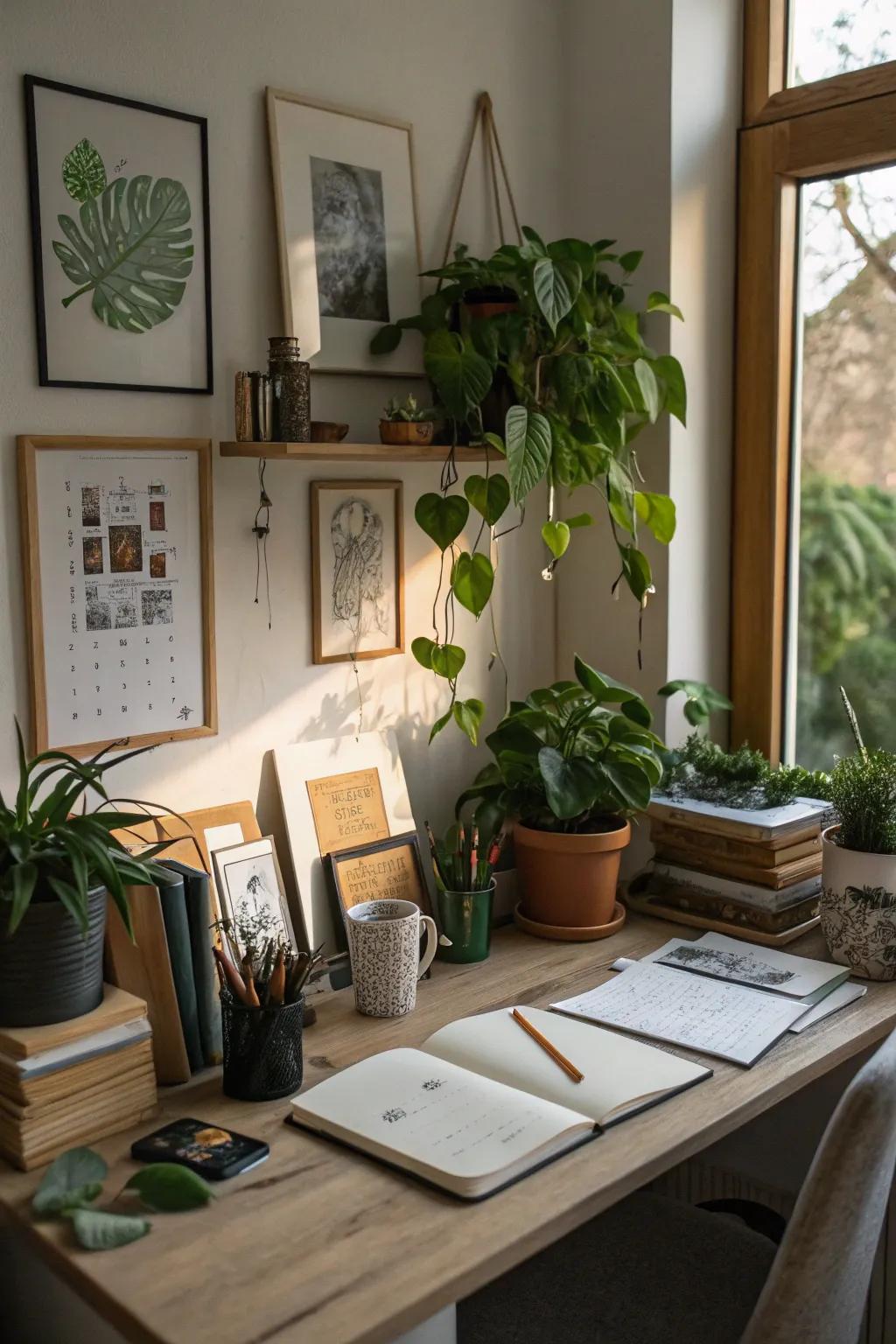 Personal decor items bring warmth and personality to a workspace.