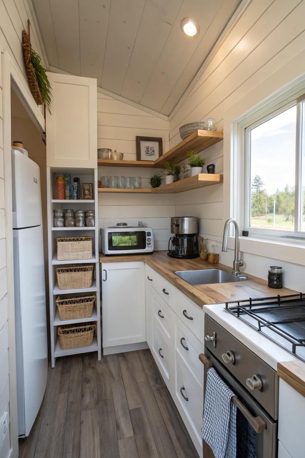 Inventive storage for a fully equipped kitchen.