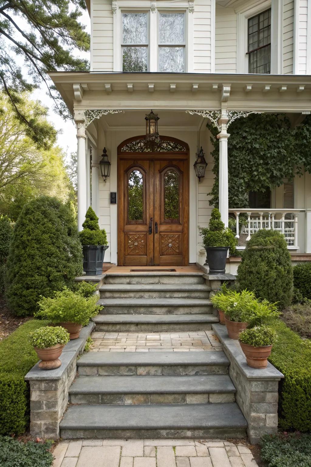 A welcoming porch adds dimension to a traditional doorway.