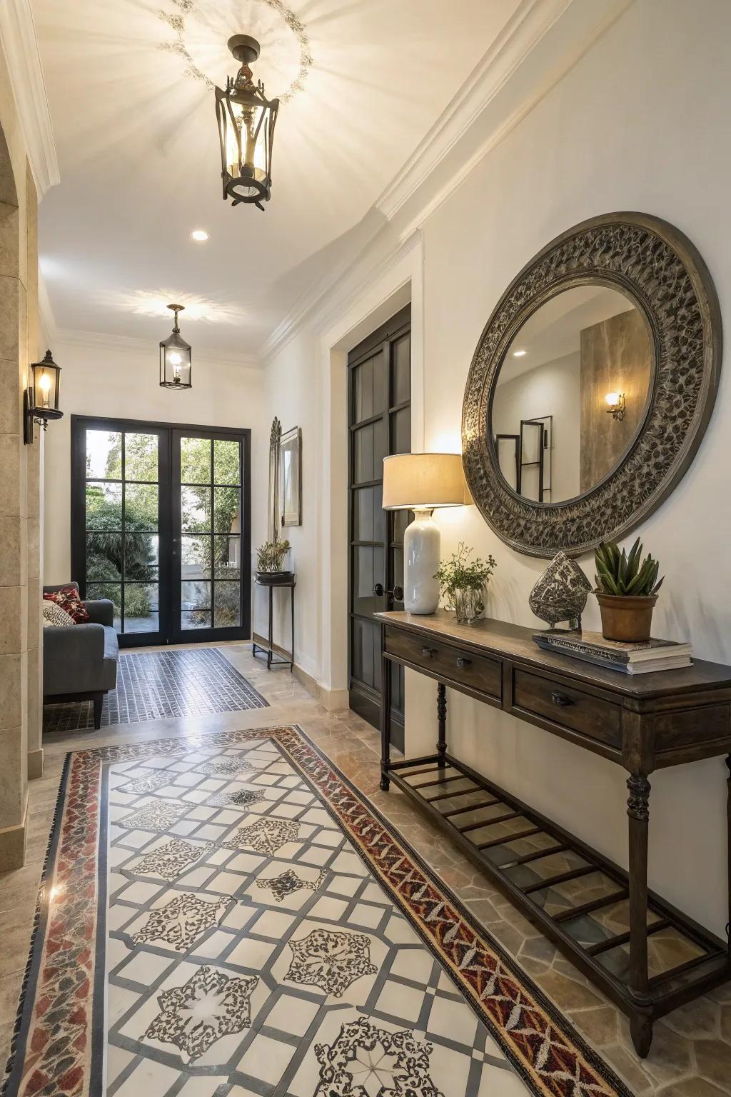 Set the mood with a grand foyer tile transition.