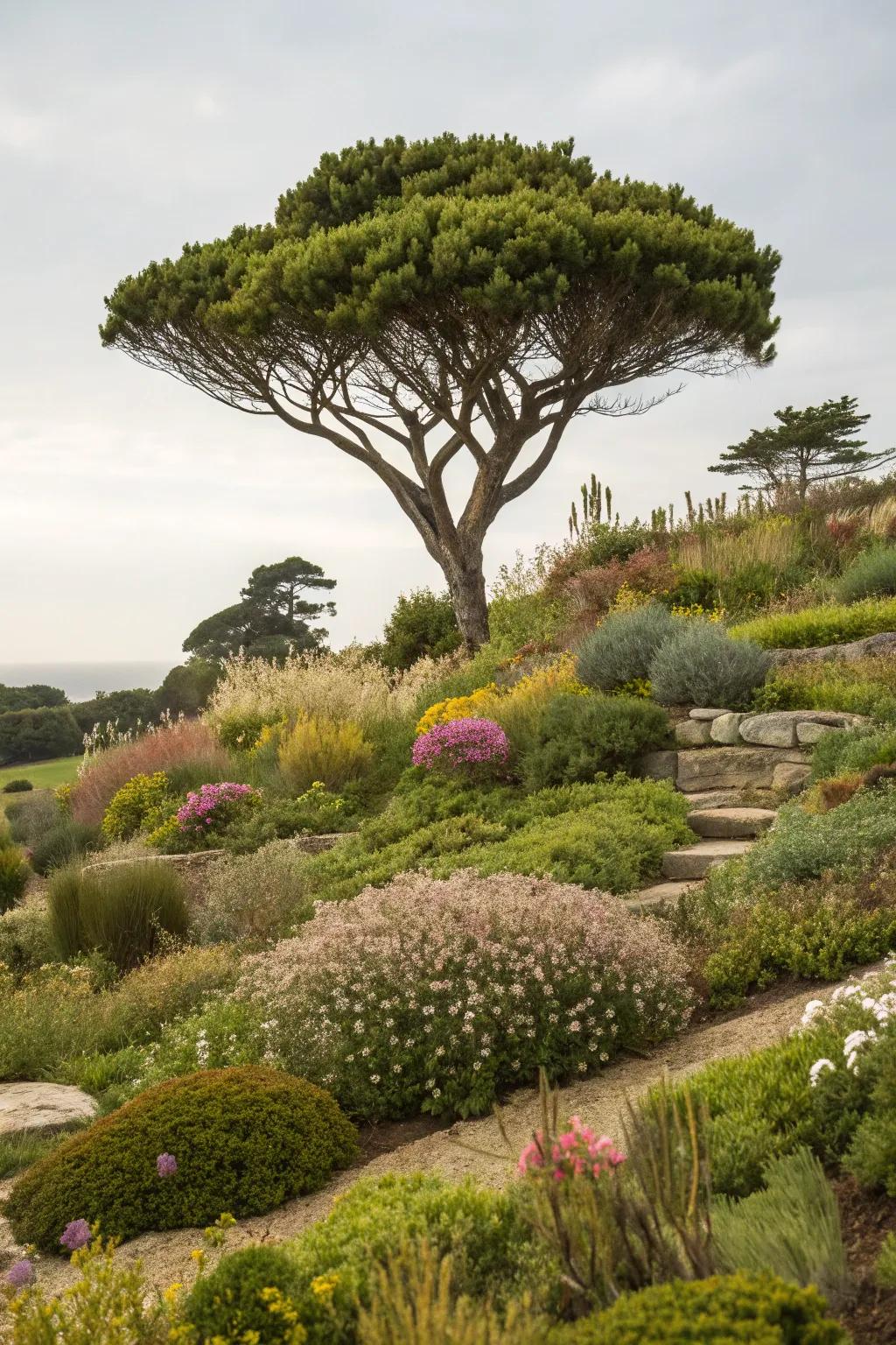 Layering injects profundity and dynamism into your tree's base.