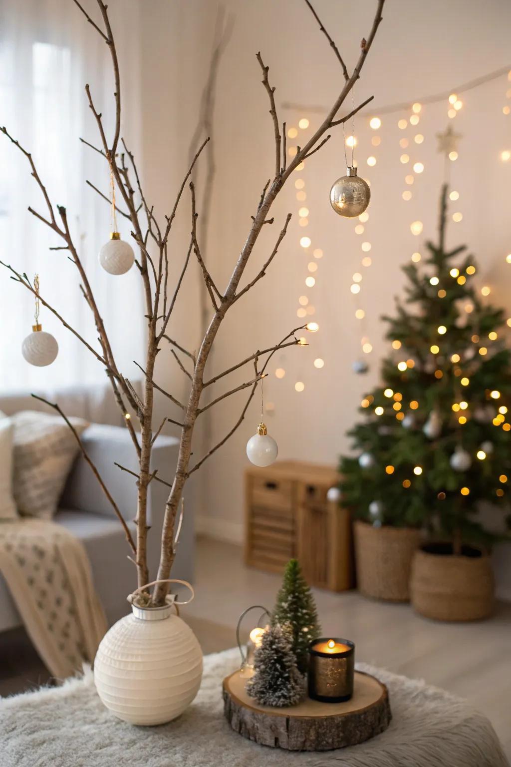 Branches presented as celebratory holiday embellishments.