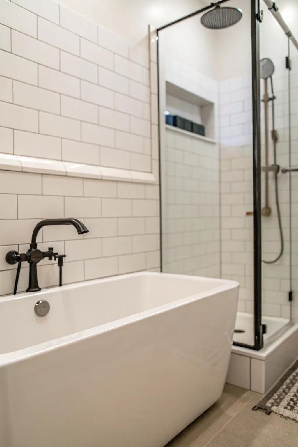 A simple approach makes a calm tub and shower setting.