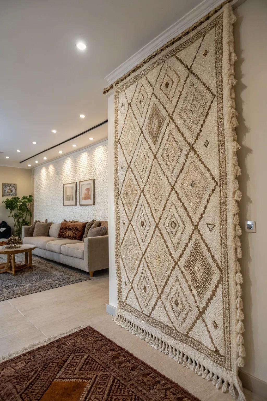 Convert a rug into a striking piece of wall art.