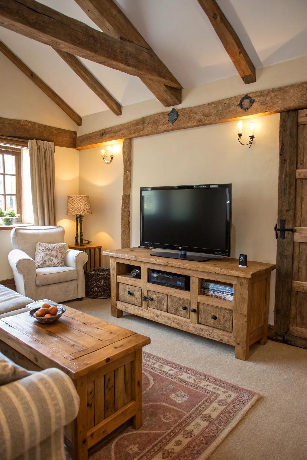 Add warmth with a country timber surround for your TV.