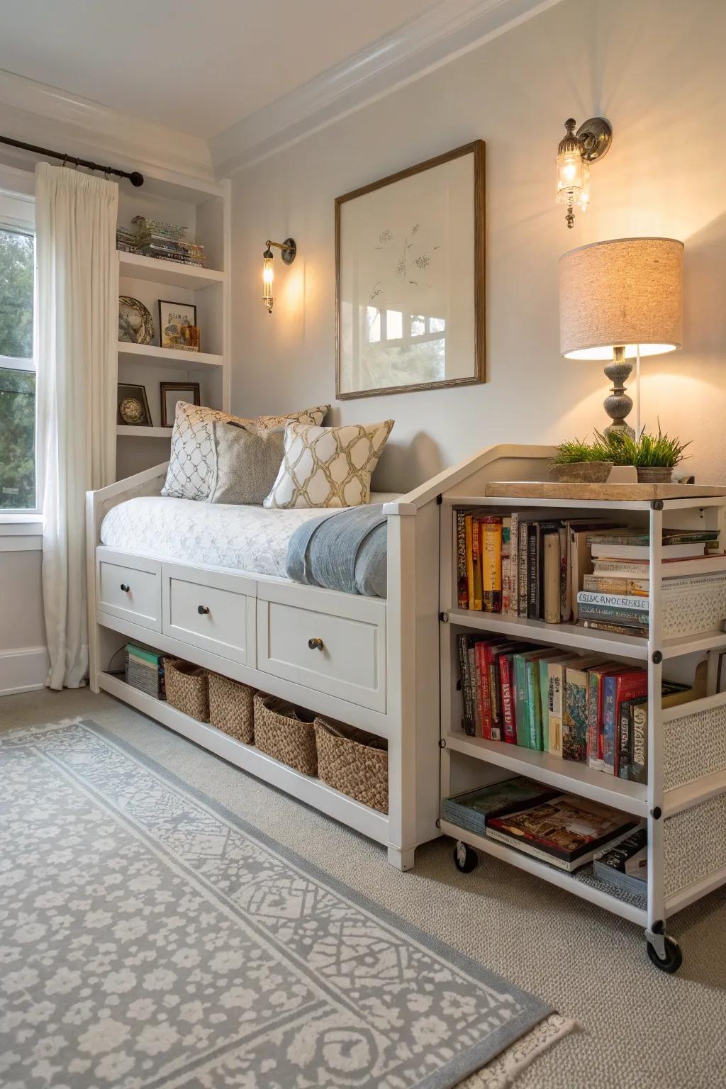 Keep your literary collection organized with rolling book storage.