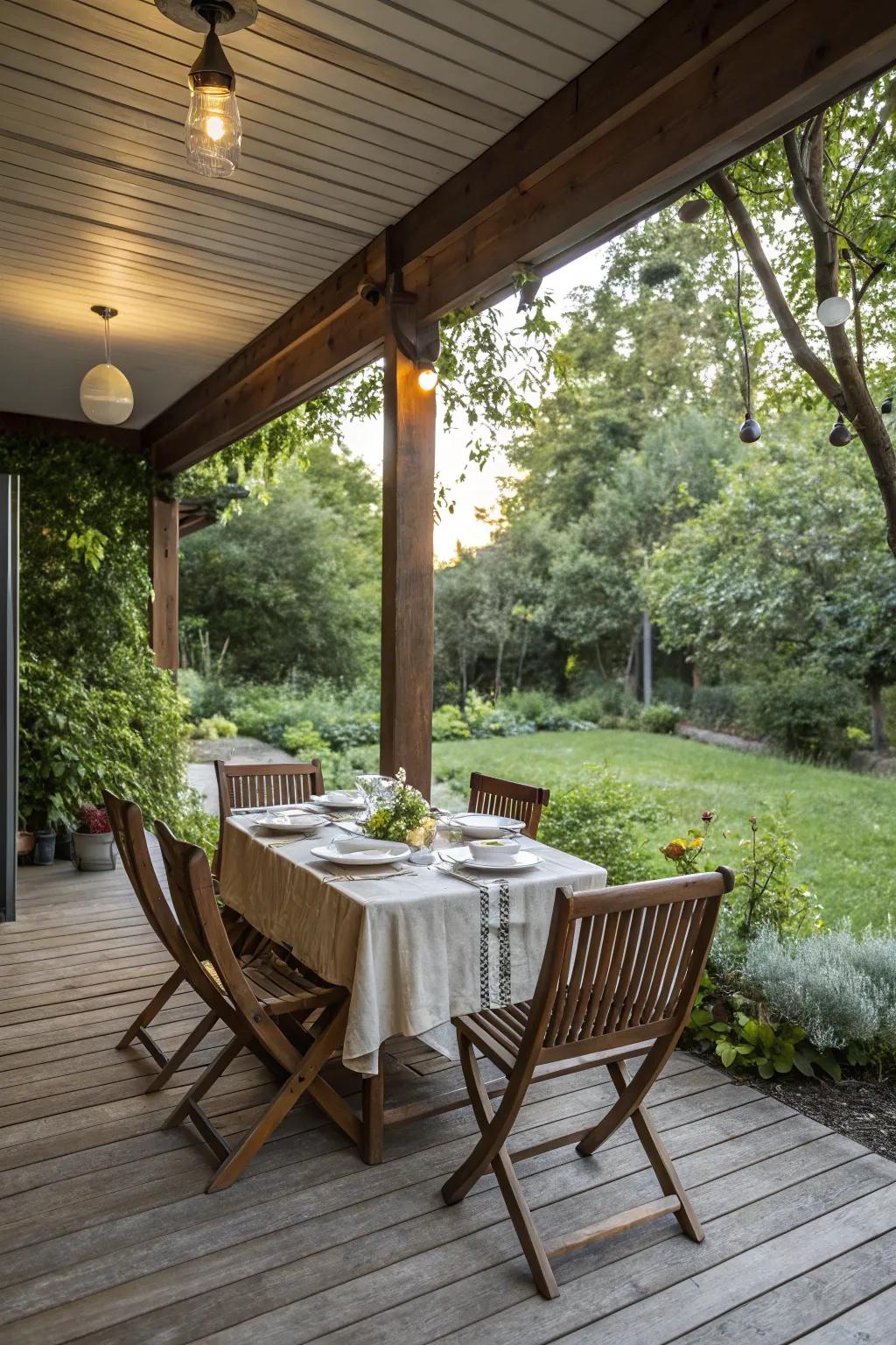 Savor meals in the open air with a charming dining setup.