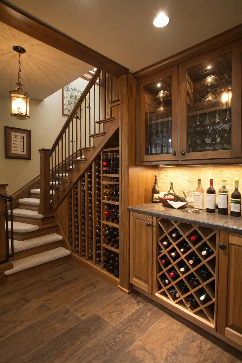 An elegant wine storage area for the enthusiast.