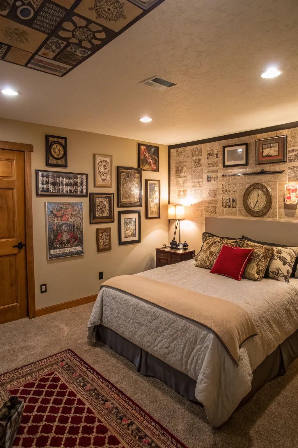Pieces of art can breathe character and vibrancy into your basement bedroom.