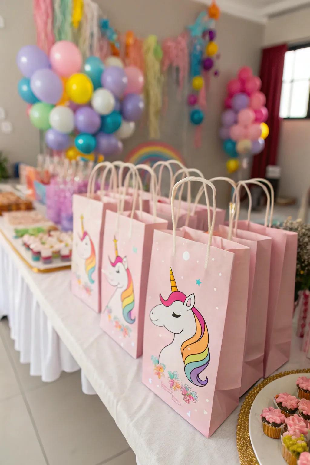 An inviting bulk layout of unicorn treat pouches.