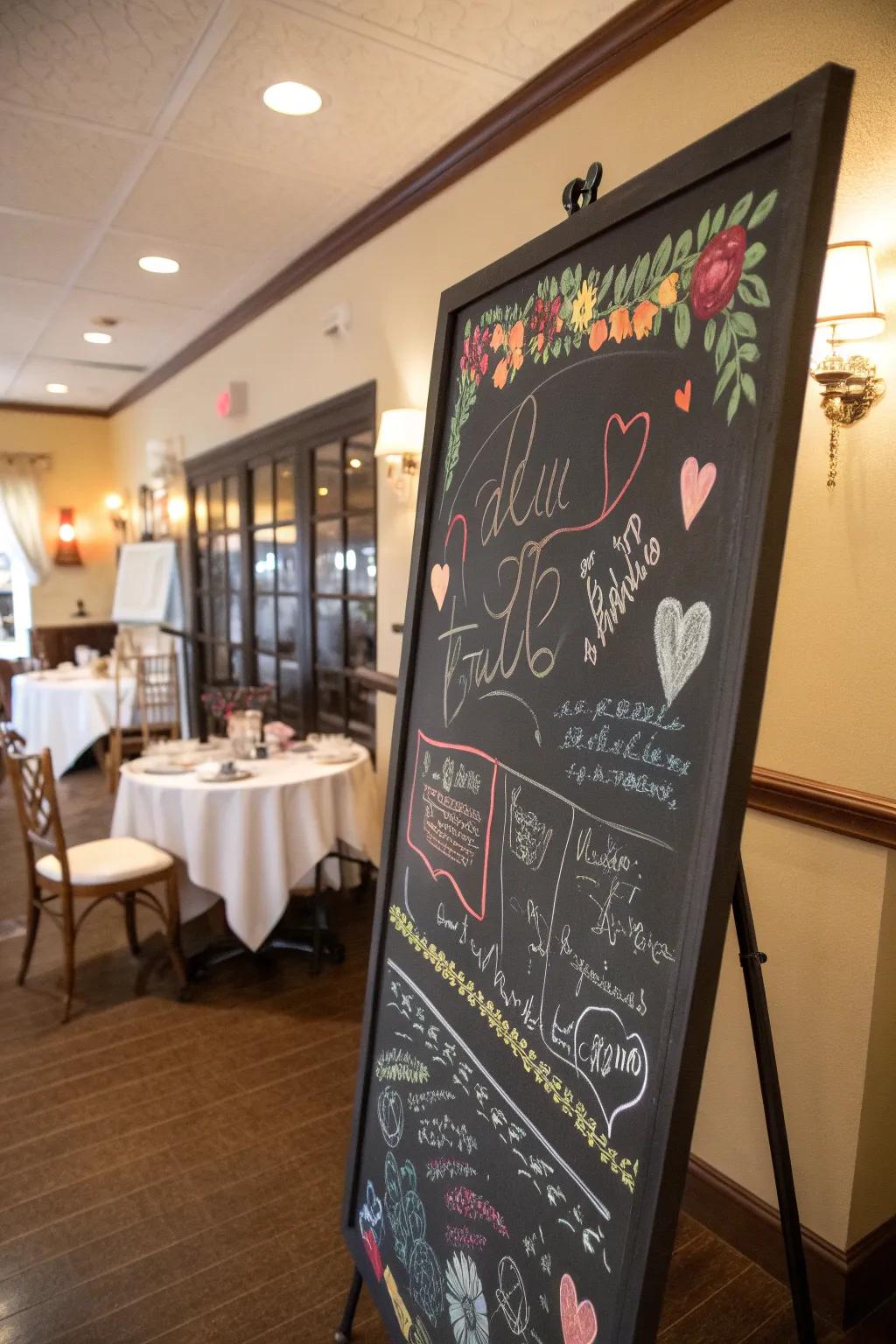 Attendees leave messages and quotations on a fashionable chalkboard.