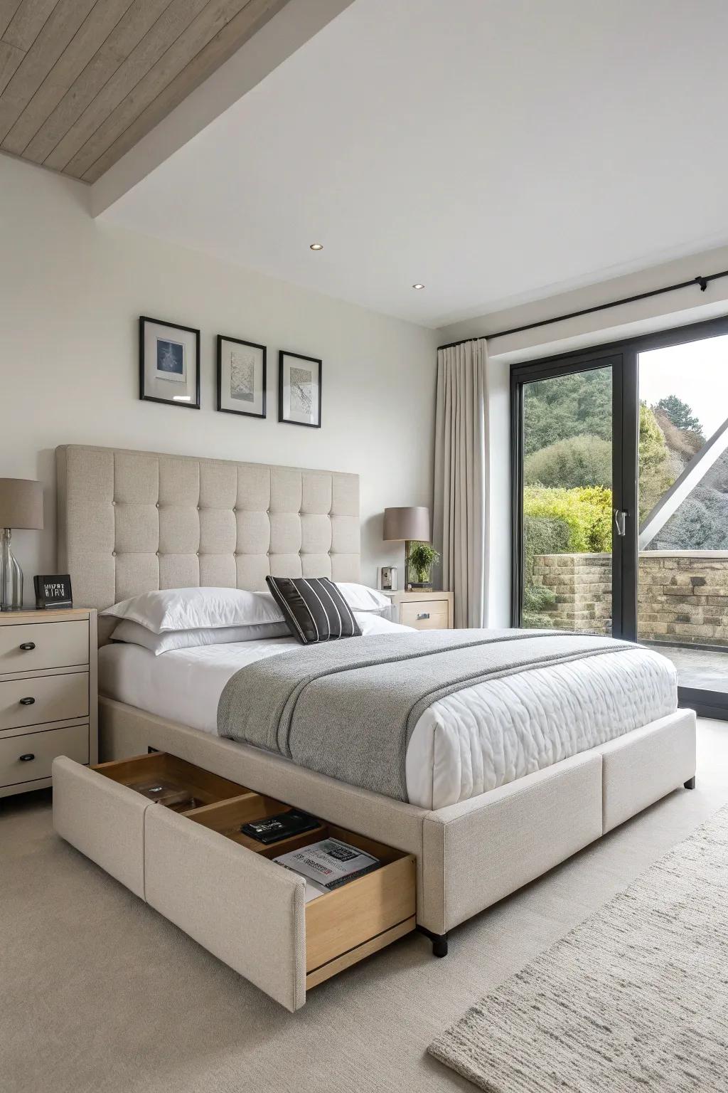 This practical storage bed keeps things orderly.