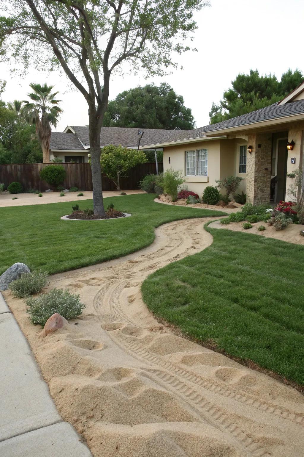 Boost your exterior charm using distinctive sand features.