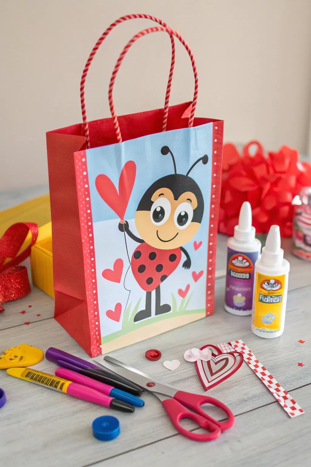 Playful Valentine's bag featuring a cartoon design.