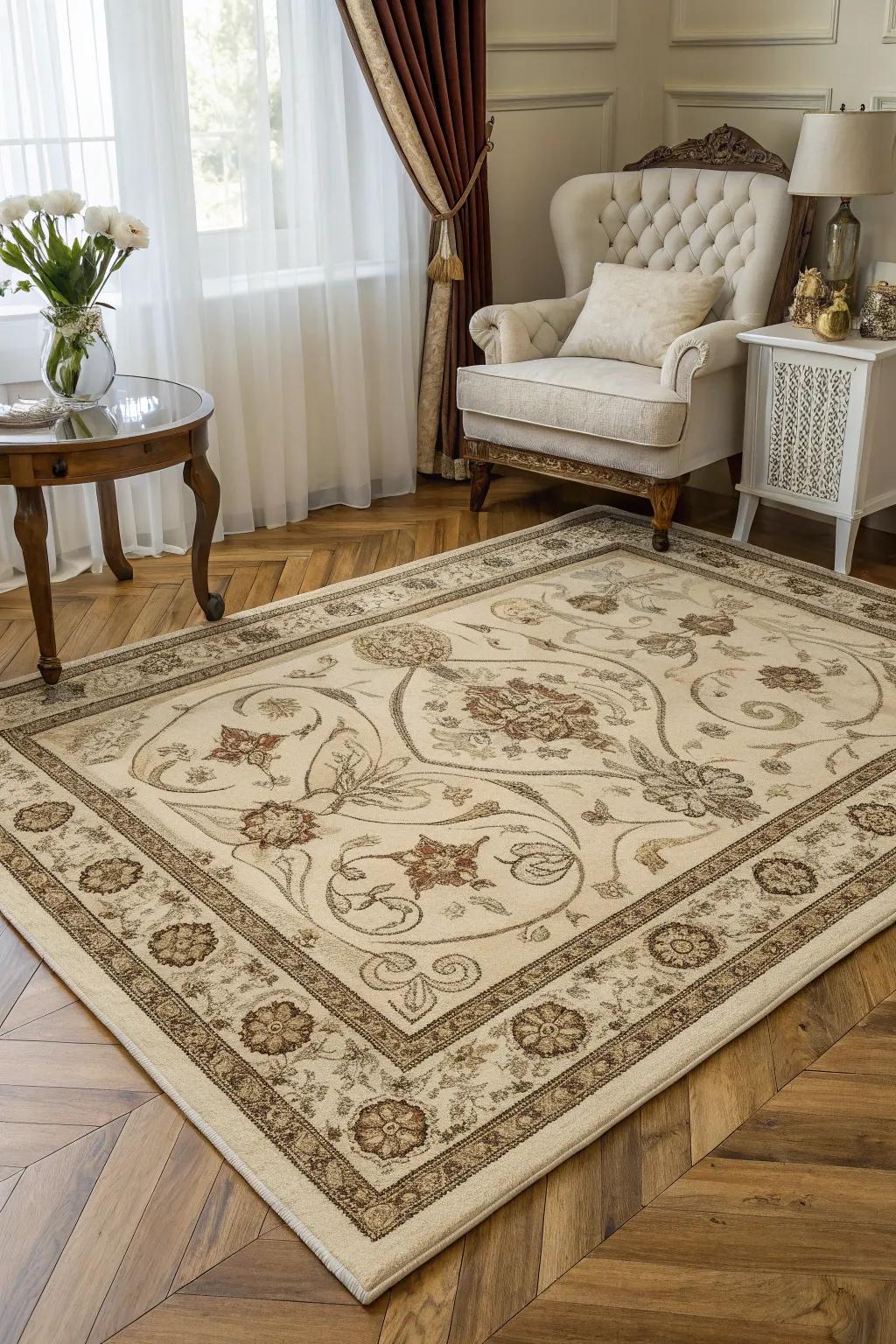 A luxurious rug that brings warmth and elegance to the room.