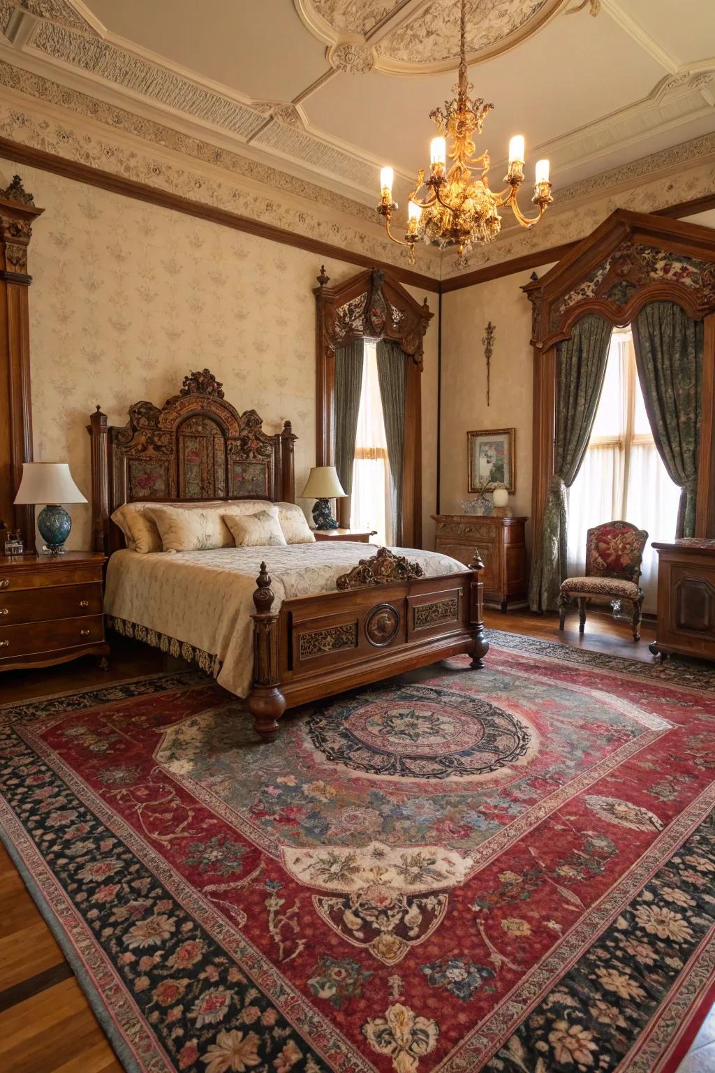 Intricate Persian-style floor coverings add texture and warmth.