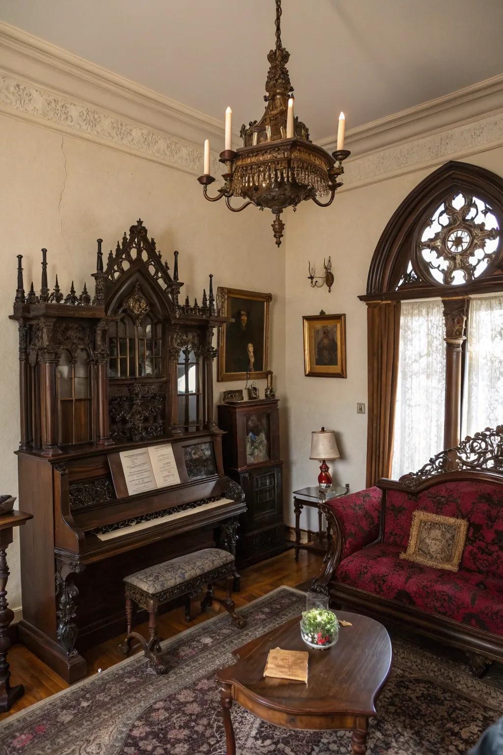 Old pieces and vintage items enrich the area with history.
