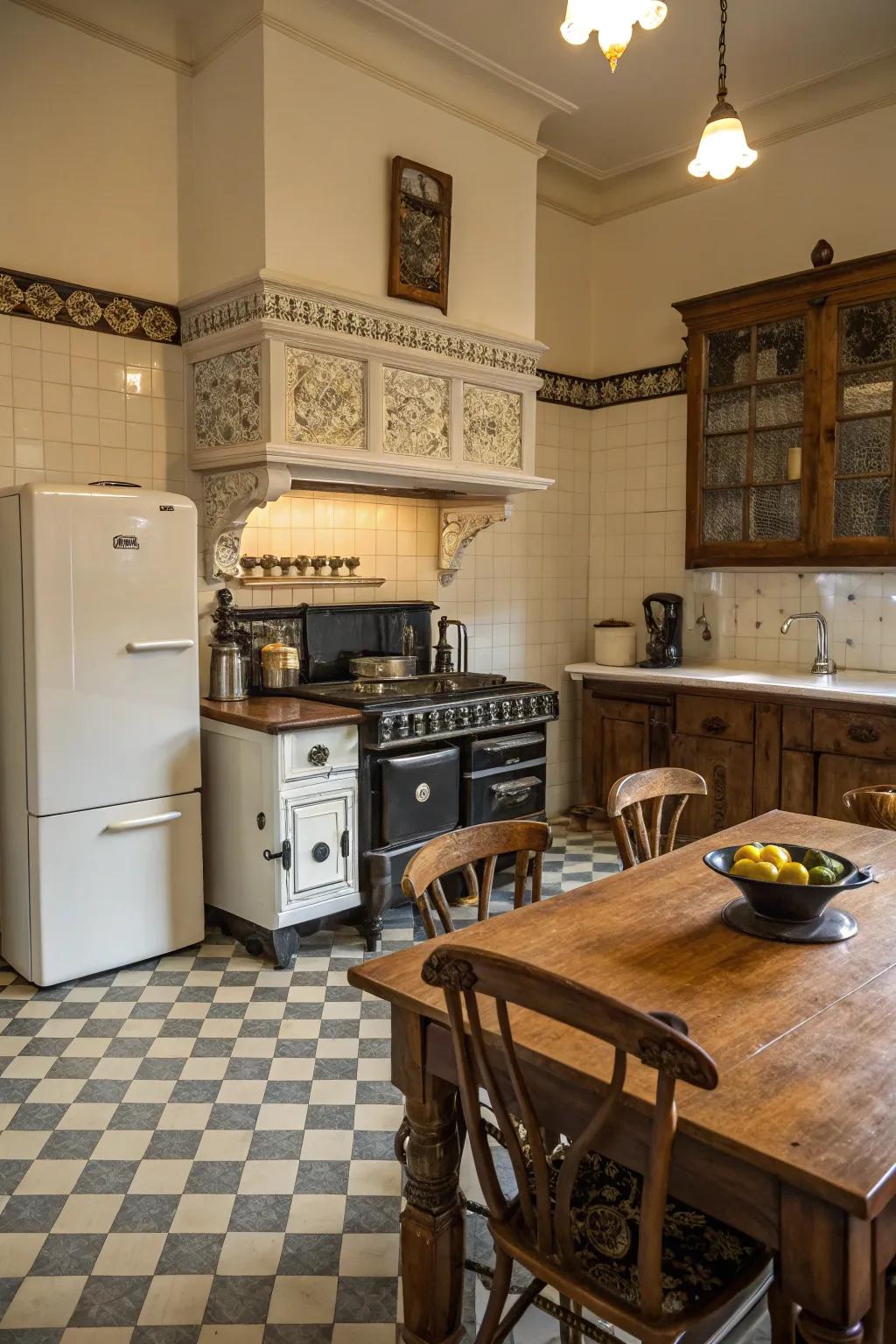 Vintage appliances with modern purpose complete the Victorian look.