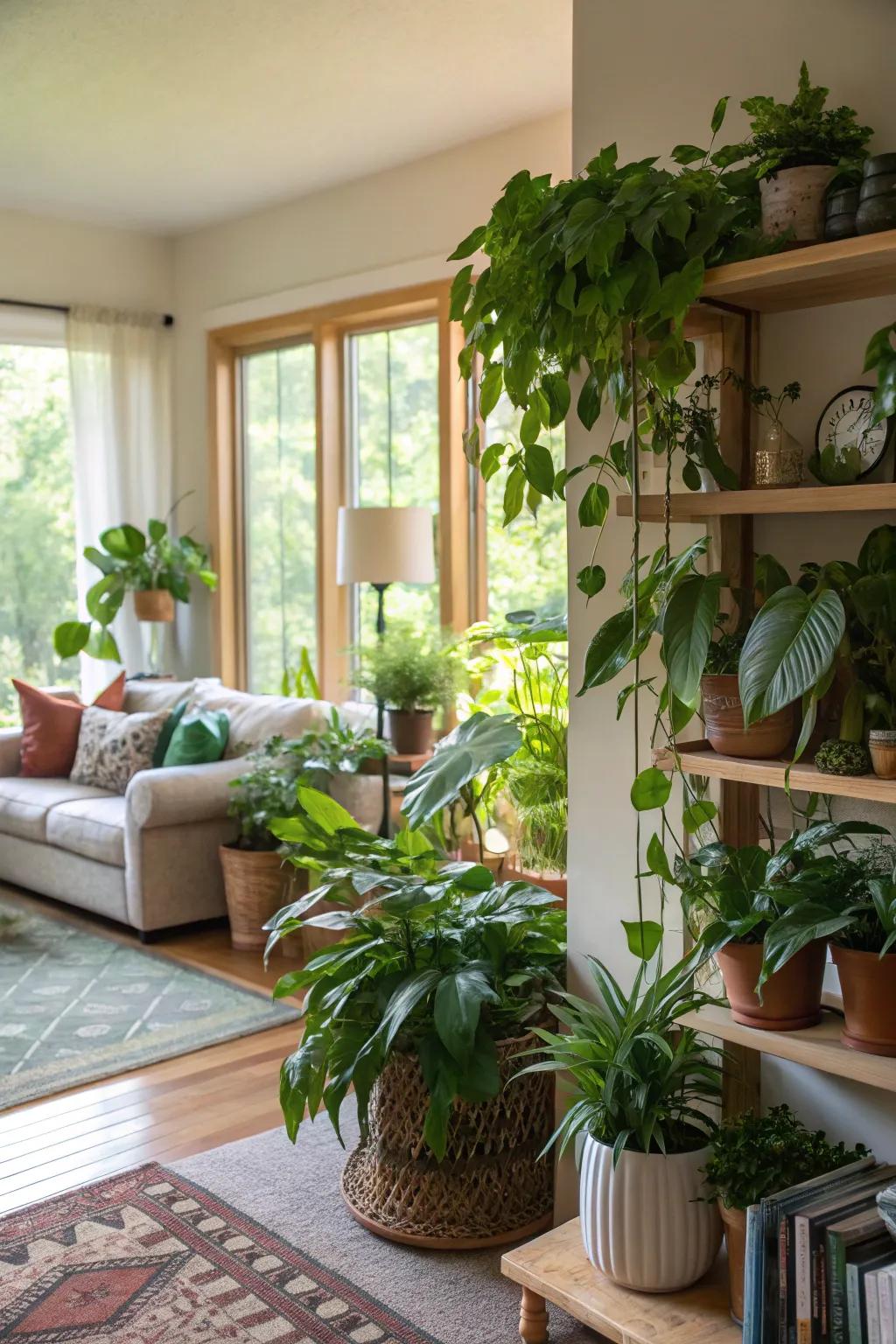 Plant life breathes life into the fusion of classic and modern styles.