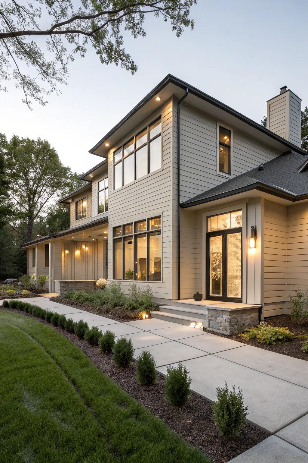 Taupe plastic cladding has a sophisticated and flexible appearance.