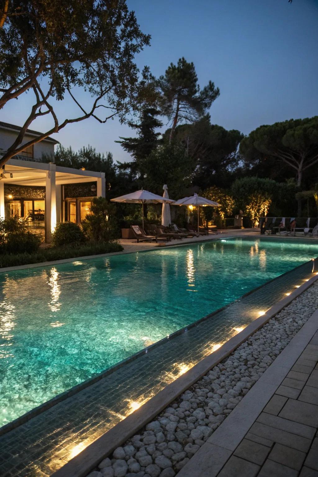 With the right lighting, your pool turns into a nighttime sanctuary.