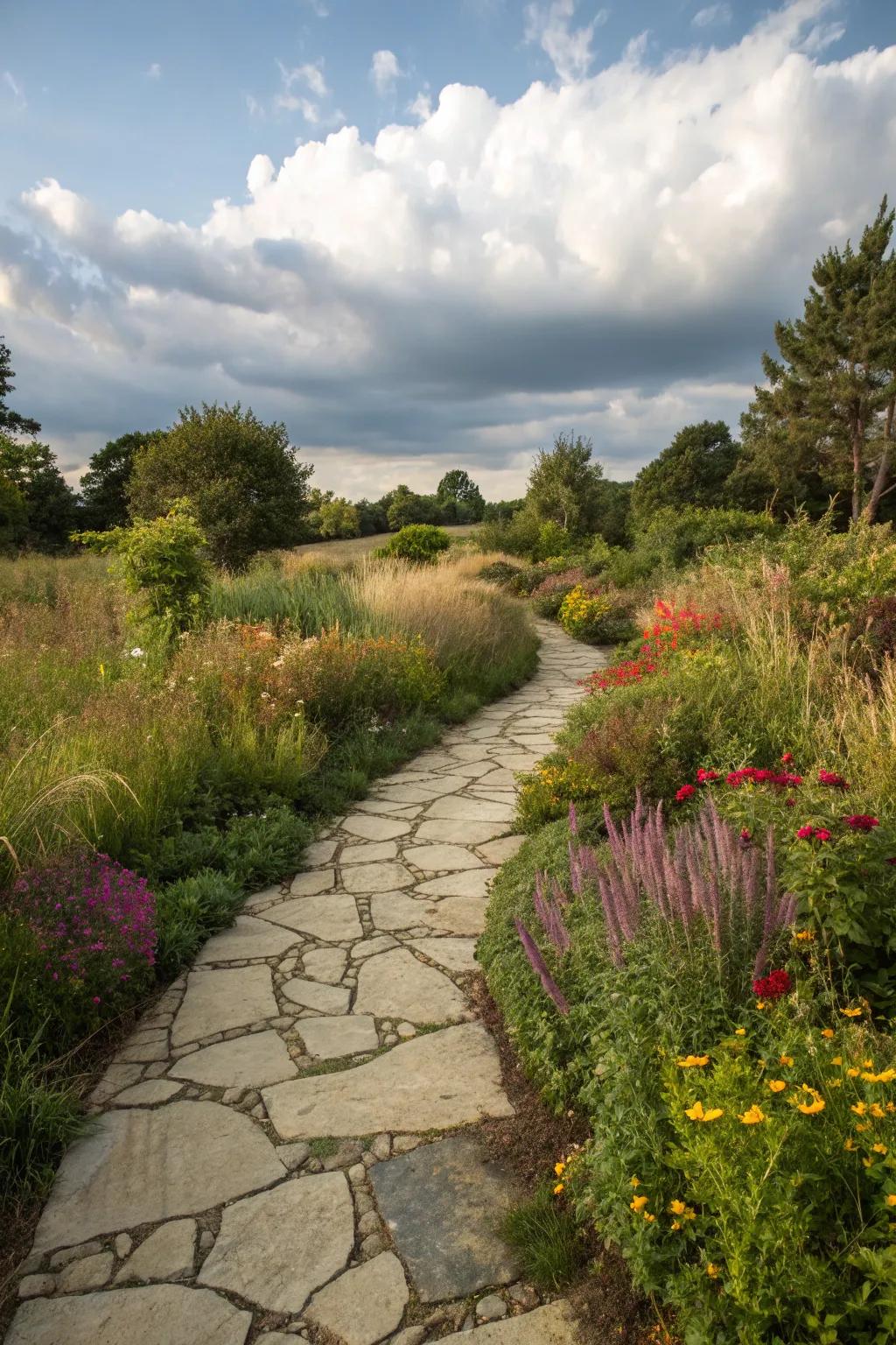 Flagstone routes blend effortlessly within natural surroundings.