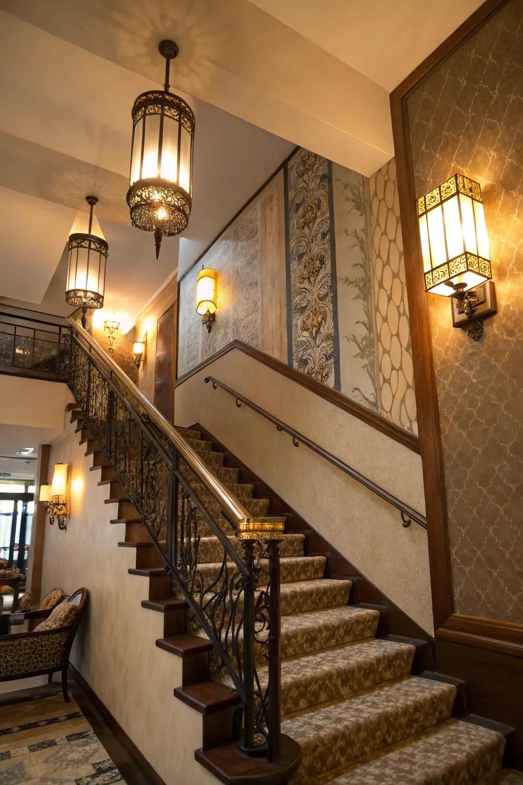 Skillful lighting elevates your stairway decor, casting a warm glow and enhancing its features.