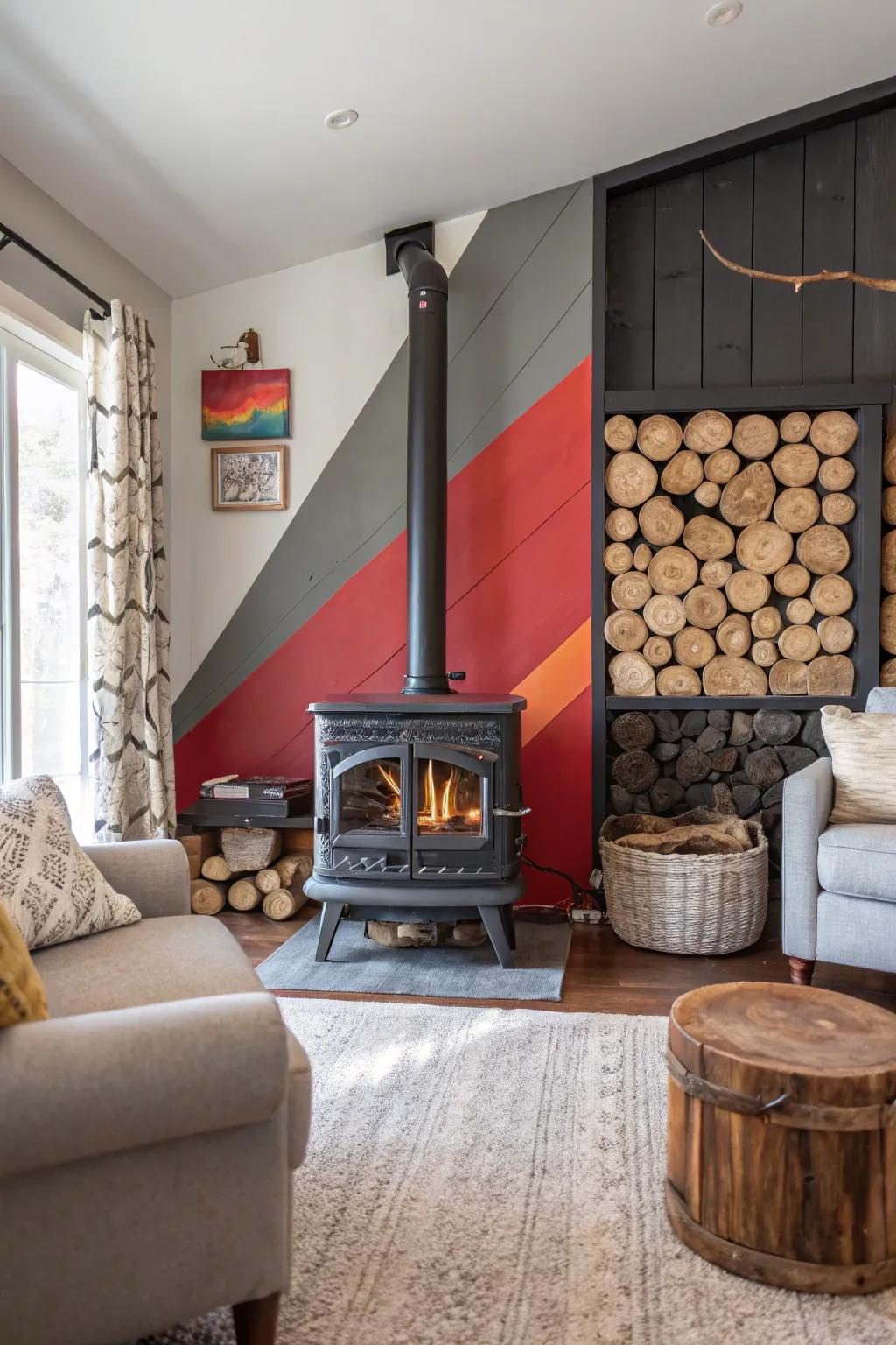 A striking feature wall can make your wood-burning appliance the center of attention.