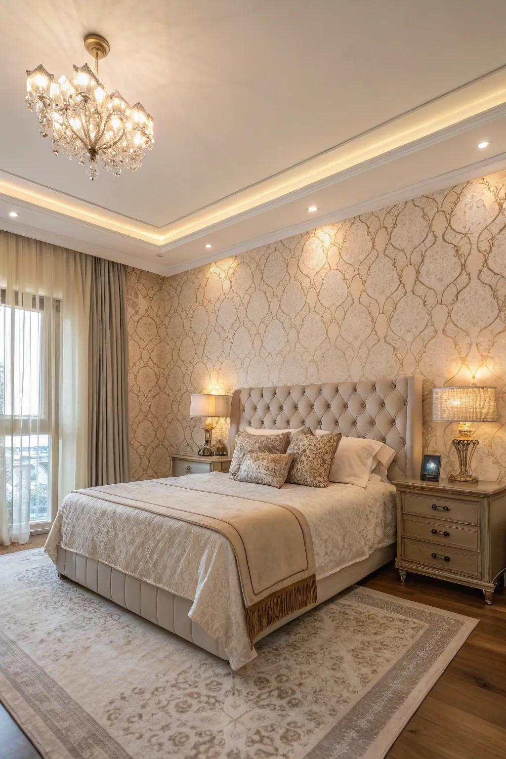 Textured wall coverings introduce subtle elegance and sophistication.