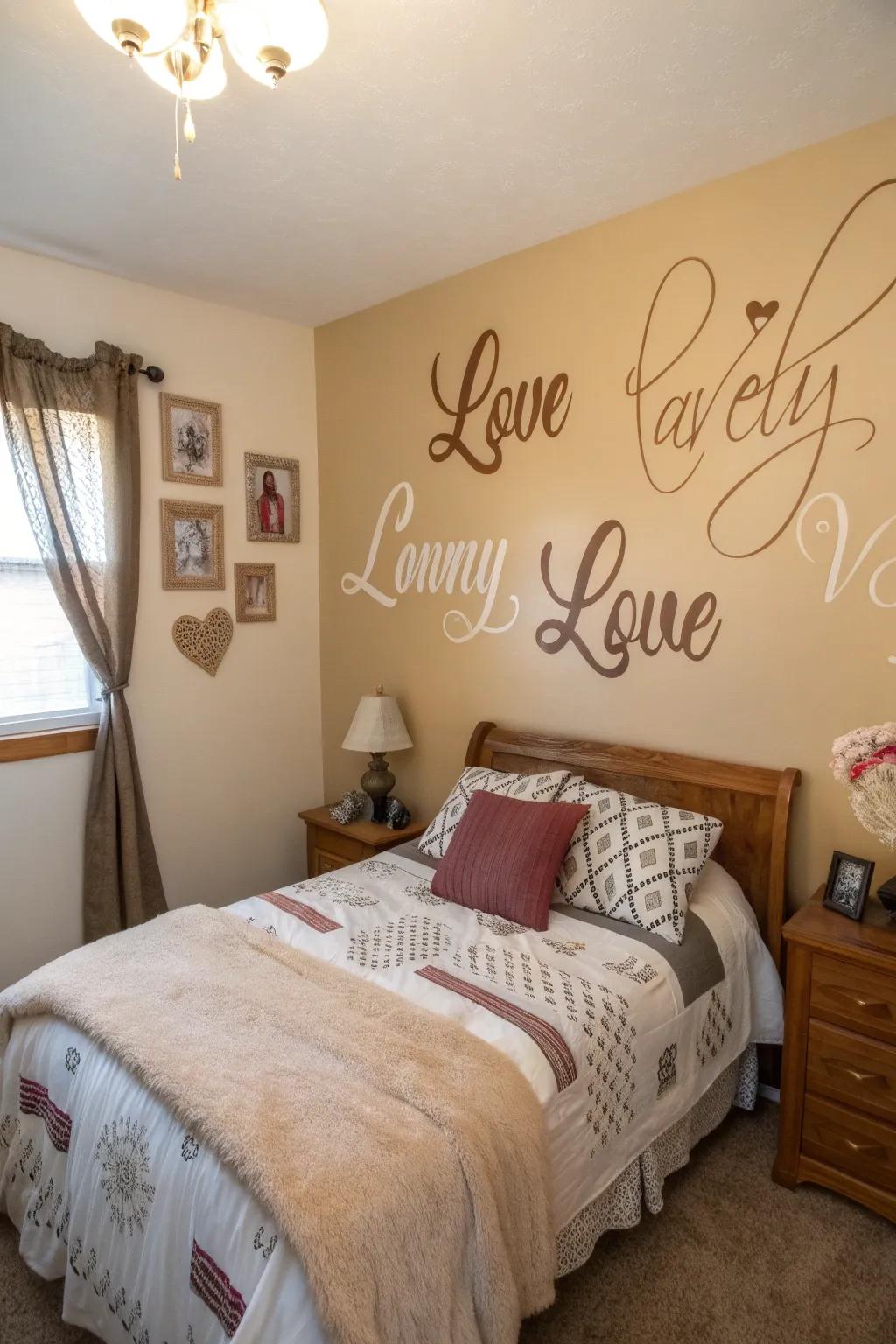 Personalized appliqués add a distinctive touch to this inviting bedroom.
