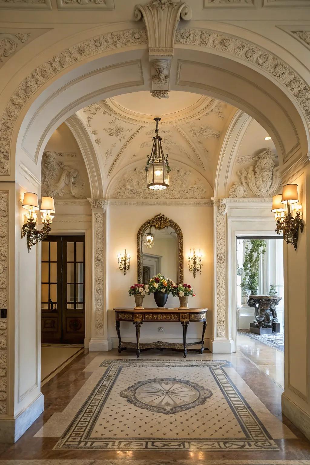 Design a grand entryway with exquisite moldings.