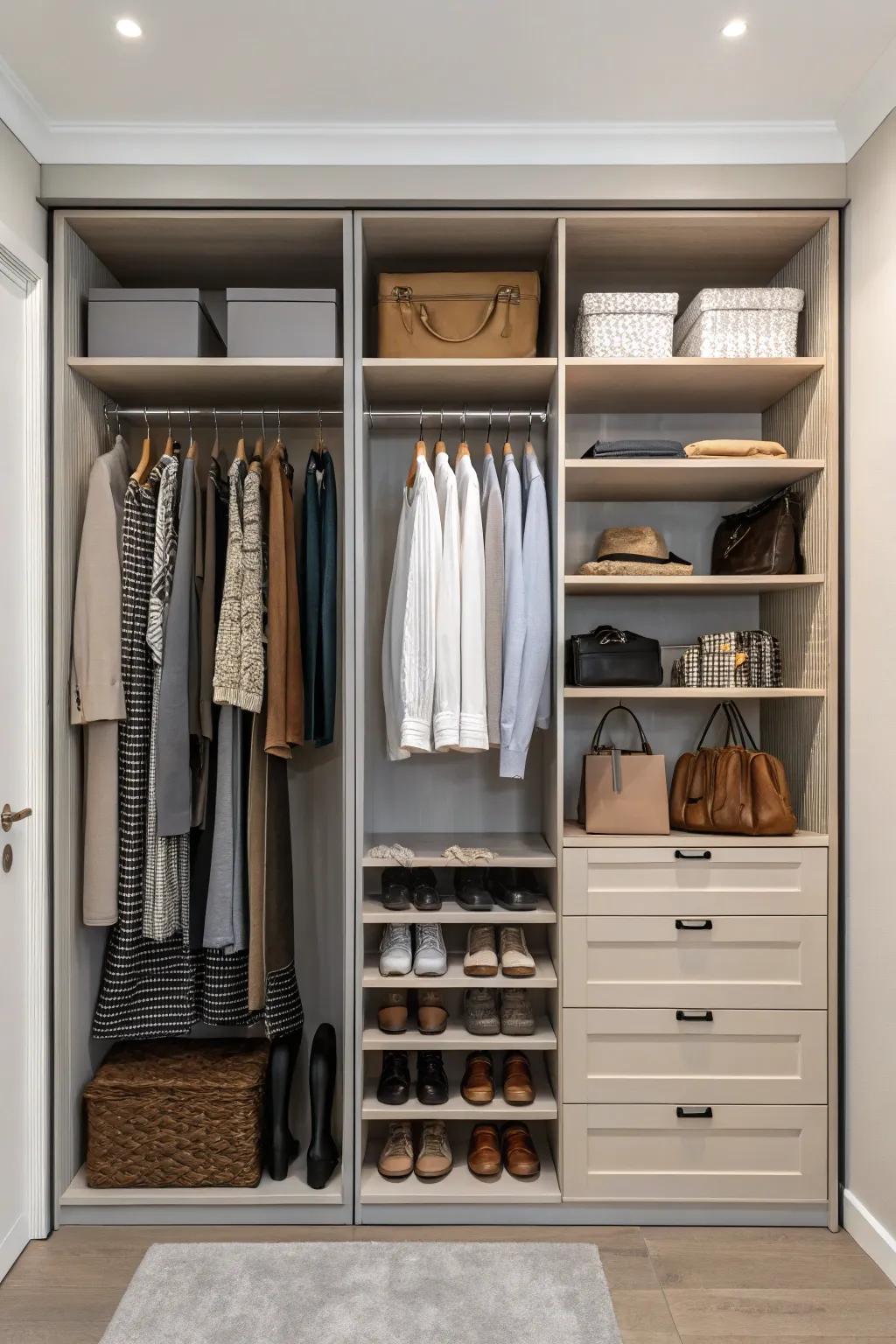 Maximize vertical area to exploit the total capacity of your closet.