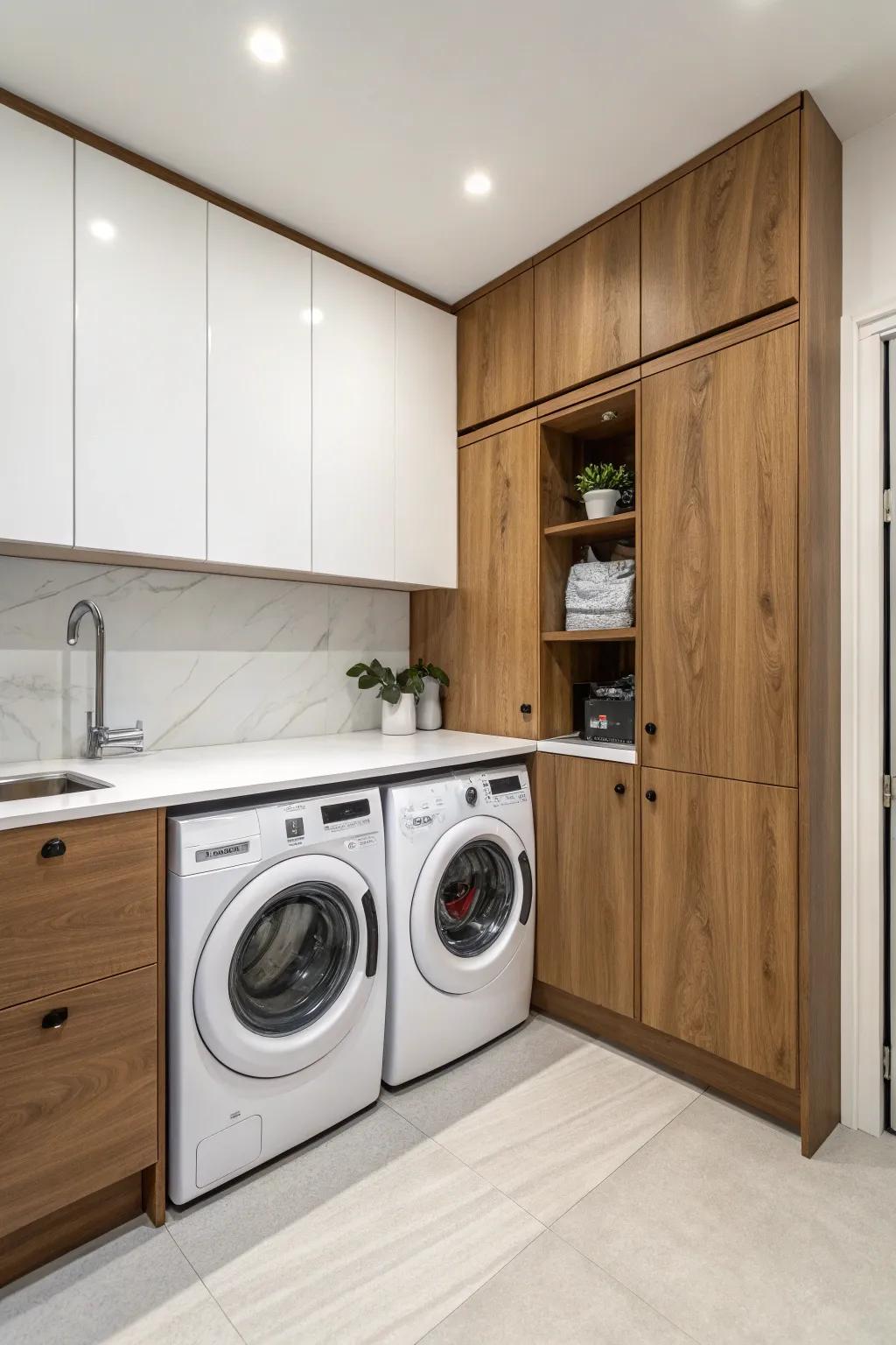 Smart use of a kitchen nook for a clothes cleaning system setup.