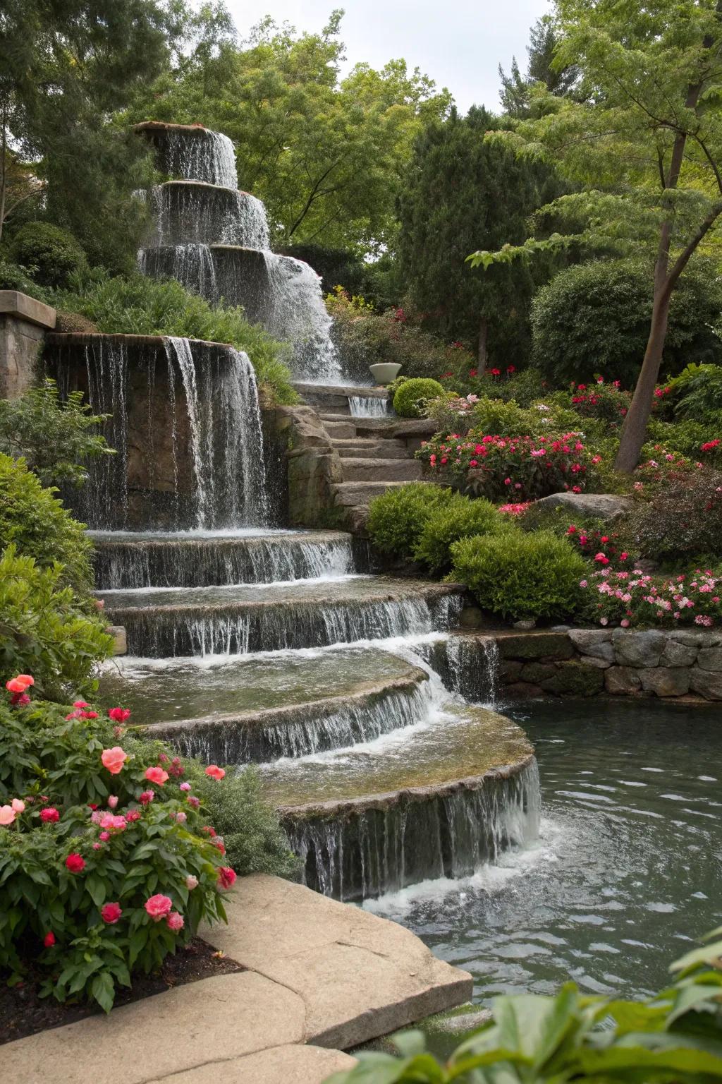 Tiered falls introduce visual interest and comforting sounds.