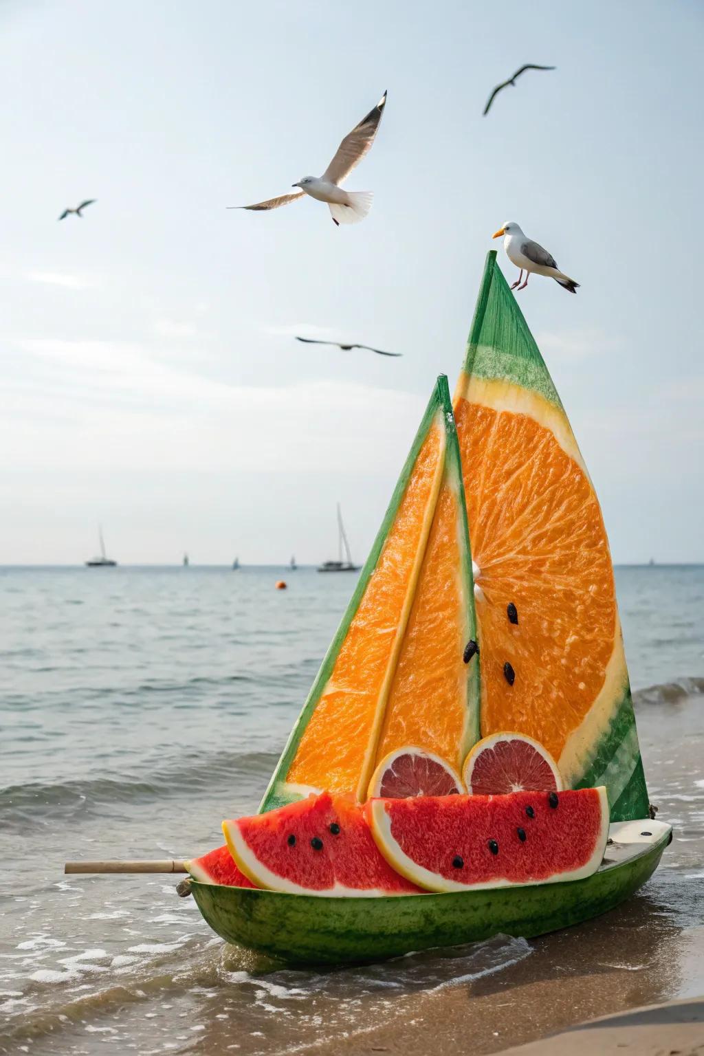 A refined watermelon yacht with refreshing citrus sails.